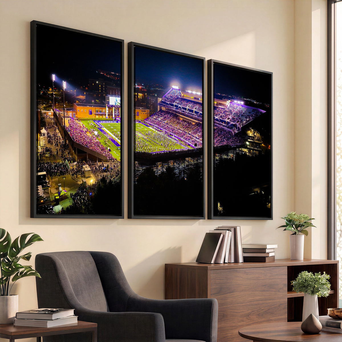 400867JMU2-MGV-CV-36X24 - JMU Stadium Wall Art Canvas Print for Game Room Decor - James Madison University Stadium