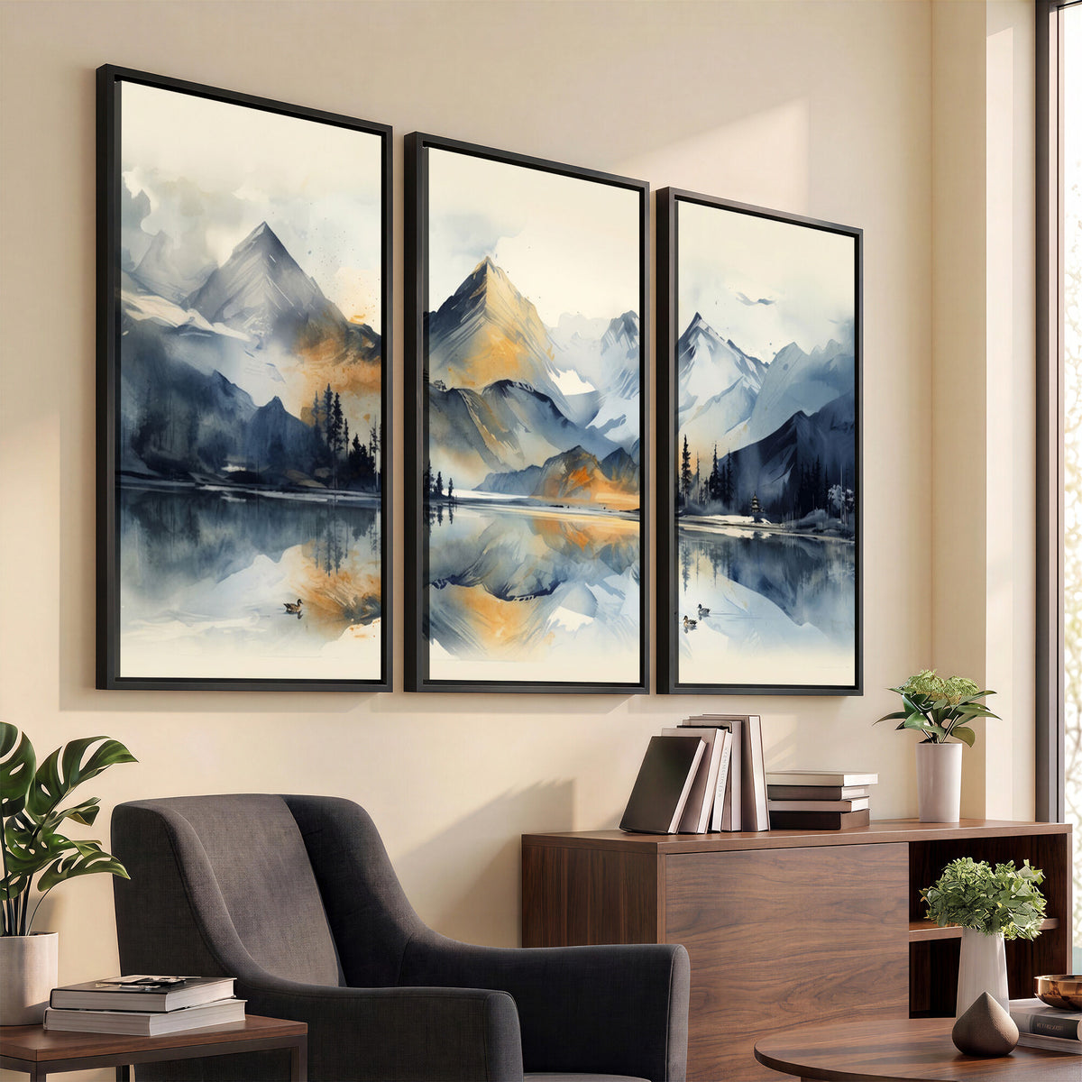 10196184T-MGV-CV-36X24 - Lake Abstract Mountain Wall Art Canvas Print