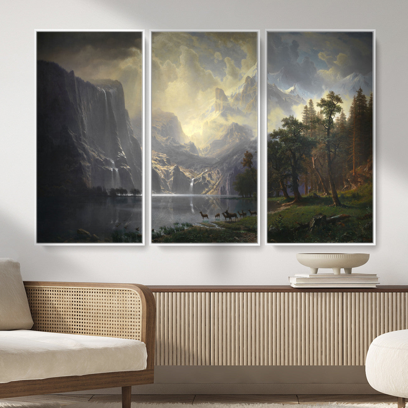 88679214-MGV-CV-36X24 - Albert Bierstadt Among the Sierra Nevada California Yosemite Wall Art Canvas Print, Classic Fine Art Painting Print