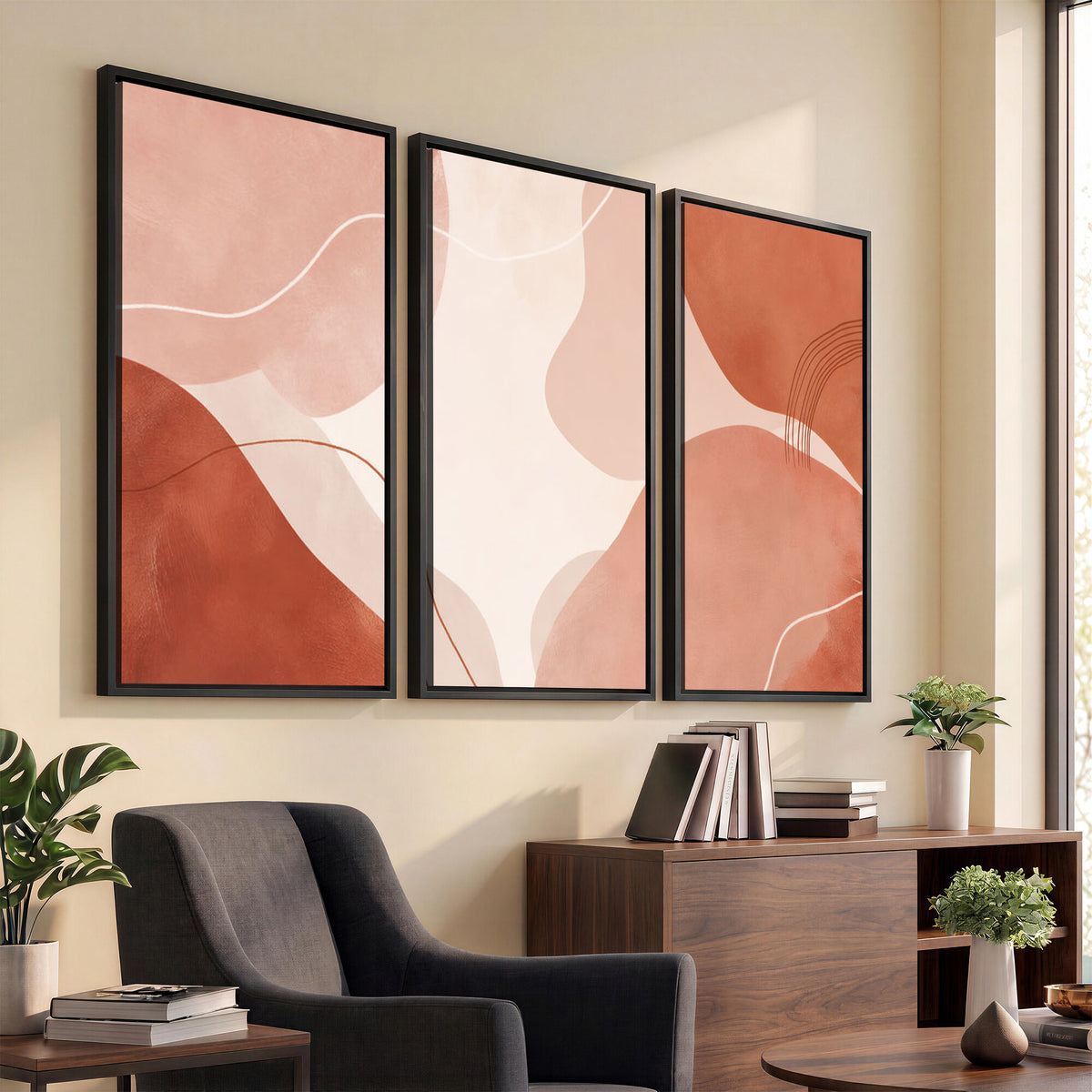 17685421-MGV-CV-36X24 - Abstract Boho Terracotta Wall Art Canvas Print, Mid Century Minimalist Painting Print