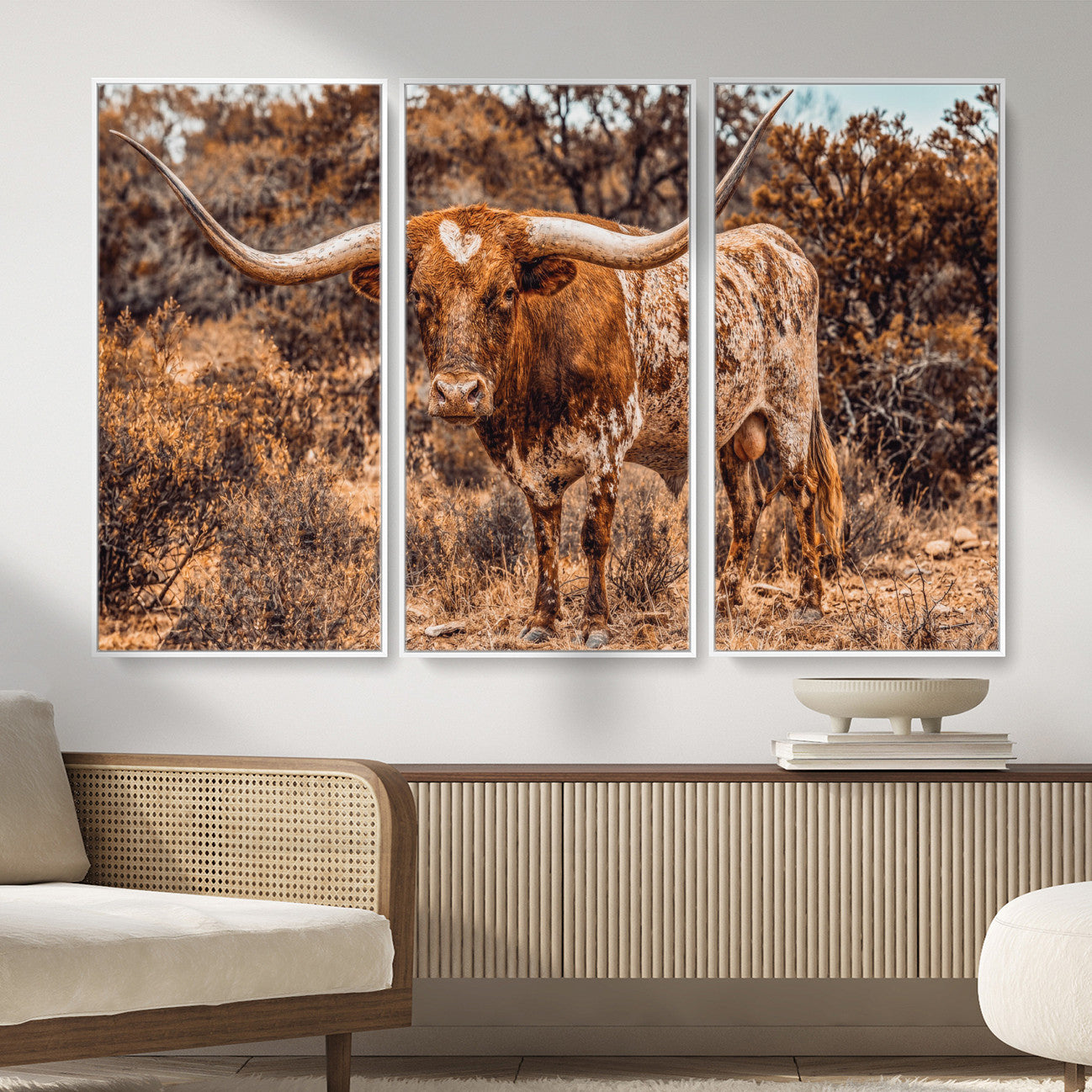 62076449-MGV-CV-36X24 - Texas Cow Bull Longhorn Print for Western Wall Art Decor for Farmhouse