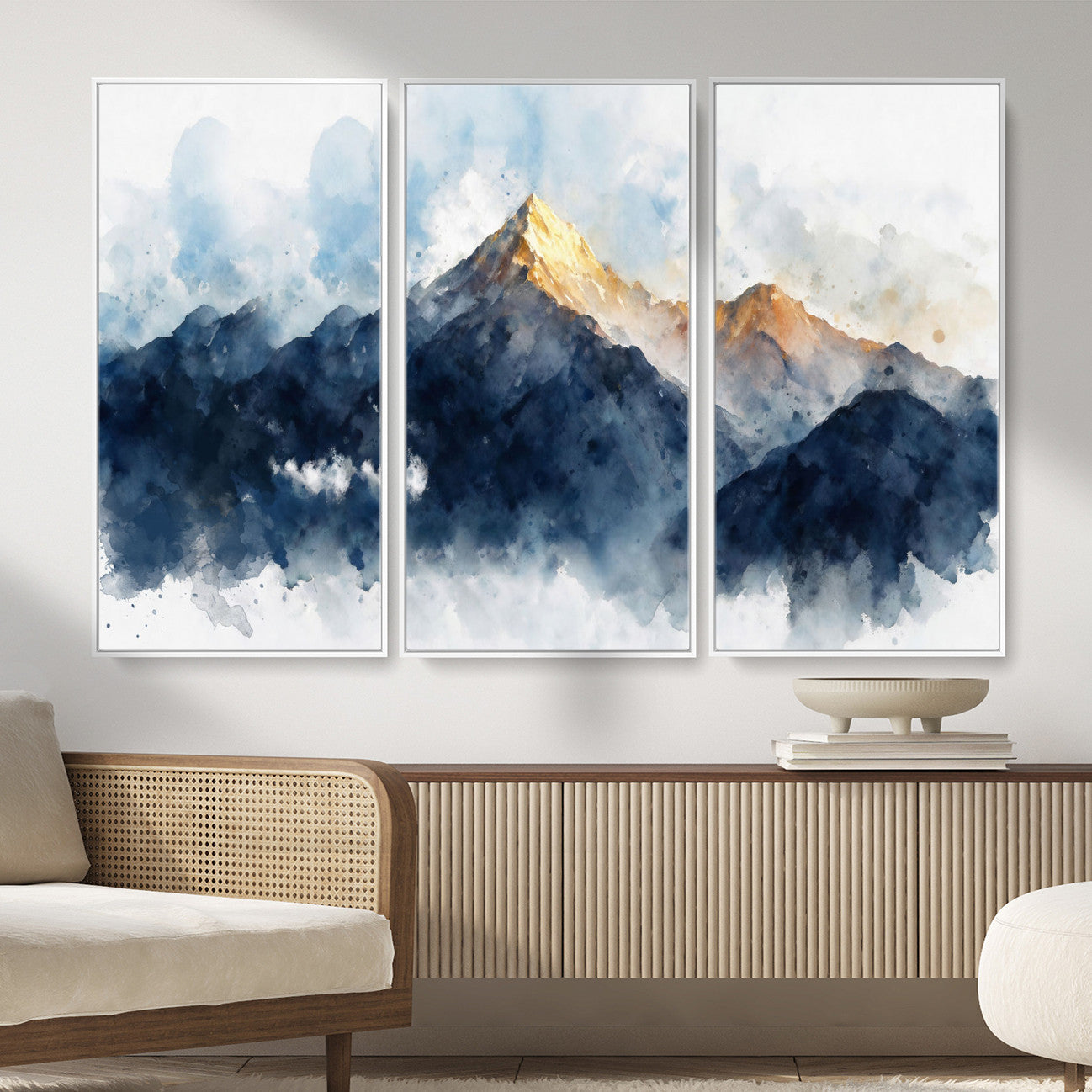 62076449DG1-MGV-CV-36X24 - Abstract Watercolor Mountain Lake Wall Art Print for Living Room Decor