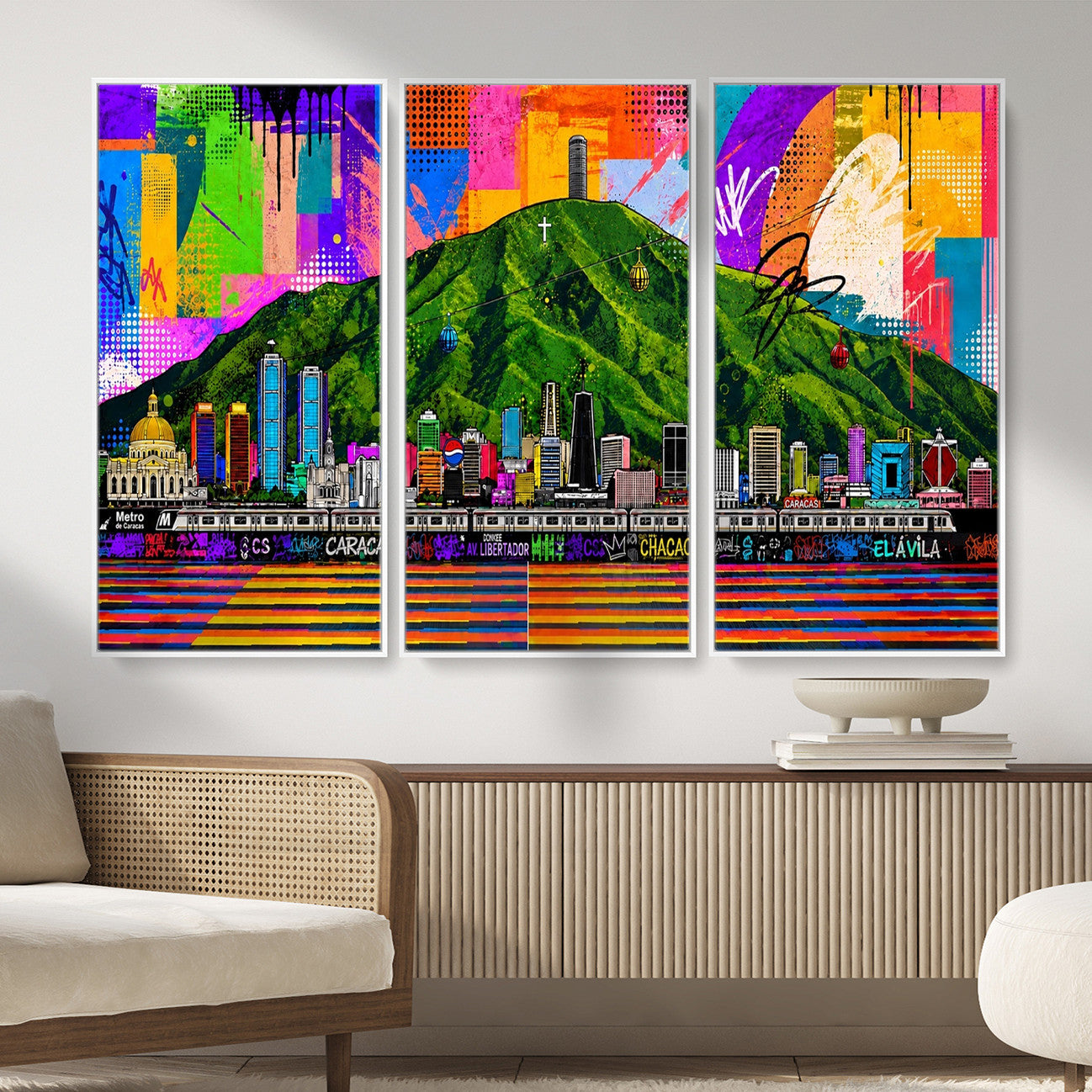 86696255-MGV-CV-36X24 - Mount Ávila, Caracas, Venezuela Wall Art Print by Artist Yorlette - Graffiti Caracas Skyline Canvas Art, Colorful Street Artwork - Venezuela El Avila Poster Print