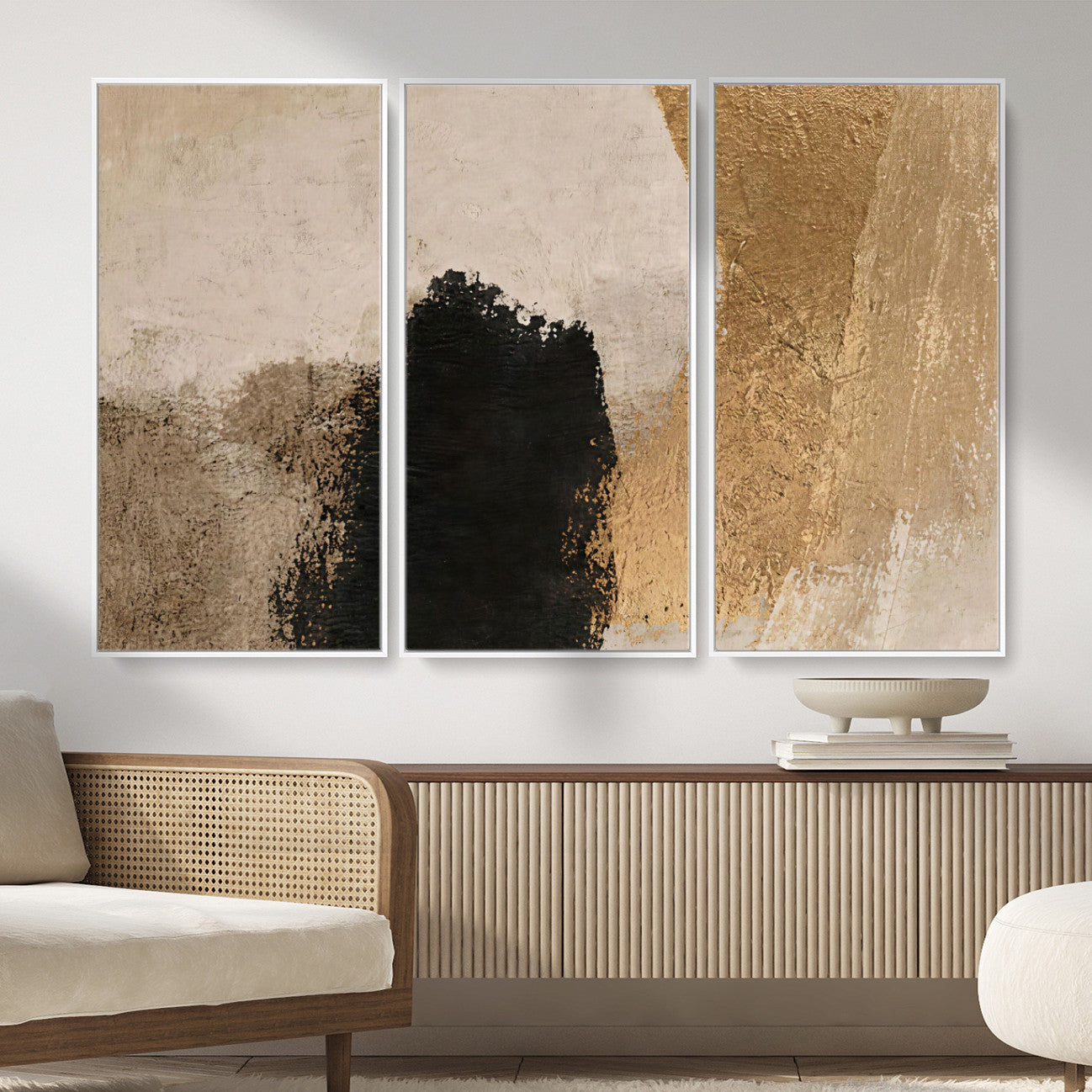 36003778-MGV-CV-48X32-3P - Mid Century Modern Geometric Canvas Wall Art, Abstract Triptych Print