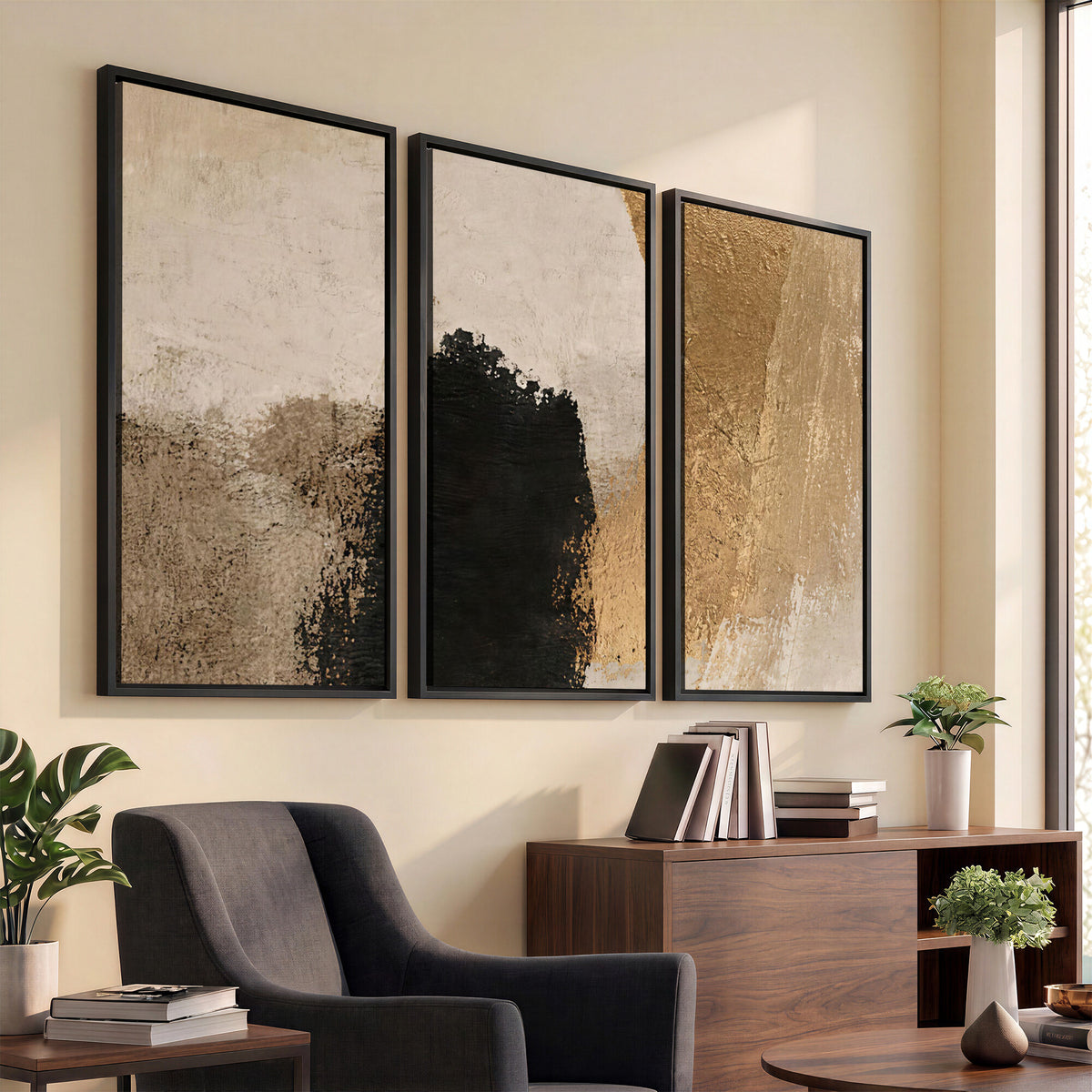 36003778-MGV-CV-48X32-3P - Mid Century Modern Geometric Canvas Wall Art, Abstract Triptych Print