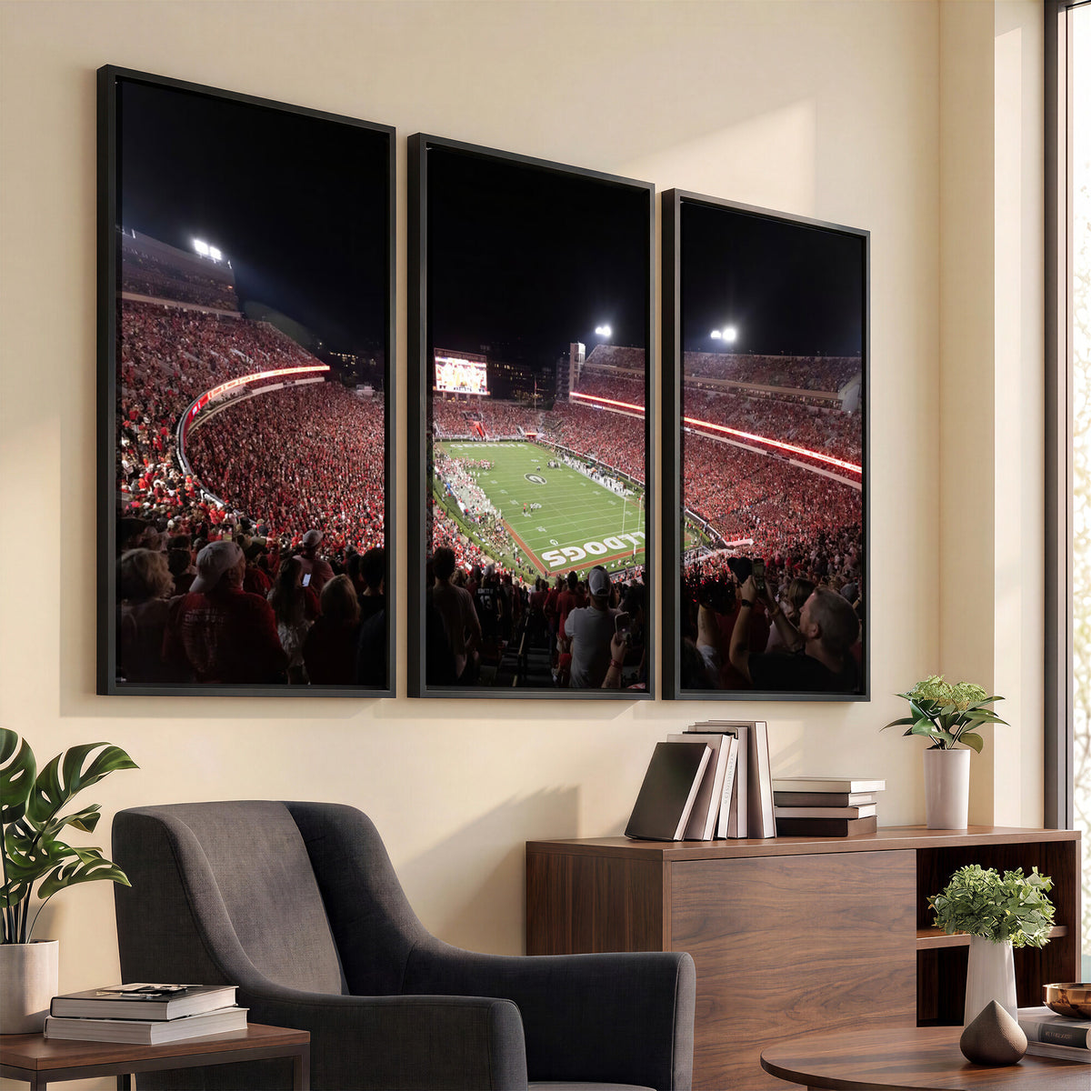 50587166-_Poster-30x20 - Sanford Stadium Georgia Bulldogs Canvas Print 3 Piece Framed Wall Art Extra Large Floating Frame Sports Poster Made in USA