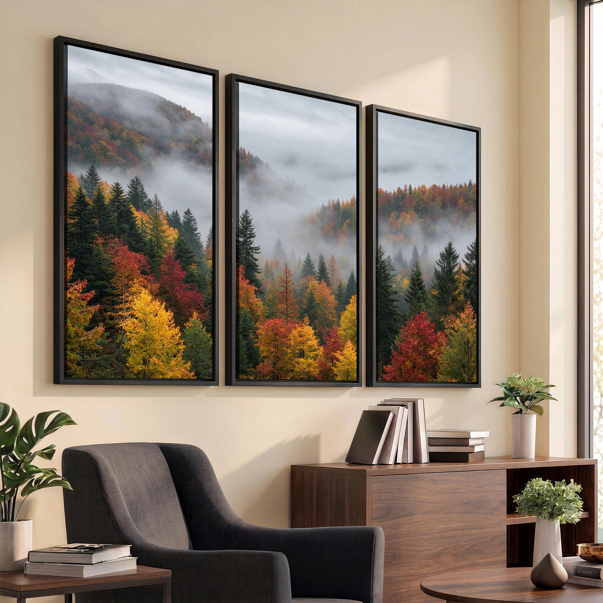 47877083-_Poster-30x20 - Fall Forest Misty Mountain Canvas Print Smoky Mountain Landscape Wall Art Autumn Trees Nature Poster Printing
