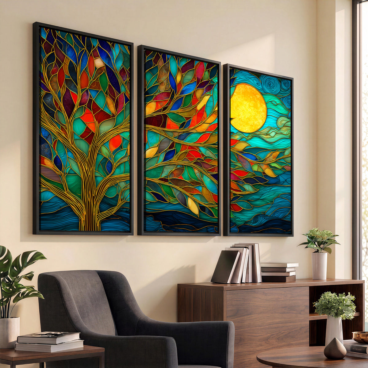11877152-MGV-CV-36X24 - Stained Glass Tree Of Life Wall Art - Vibrant Mosaic Nature Home Decor