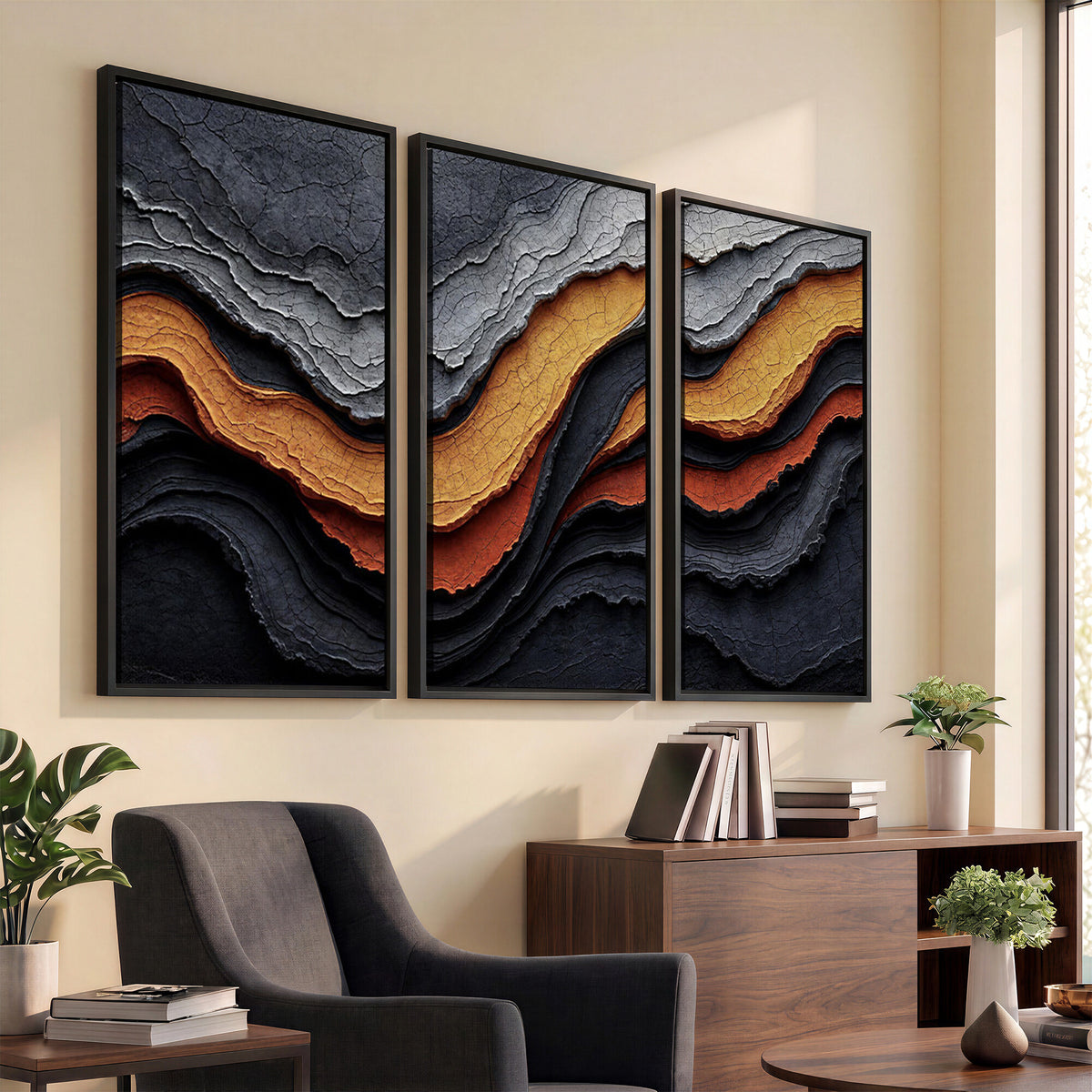 59852489-MGV-CV-36X24 - Abstract Waves Canvas Wall Art - Modern Terracotta and Charcoal Gray Print