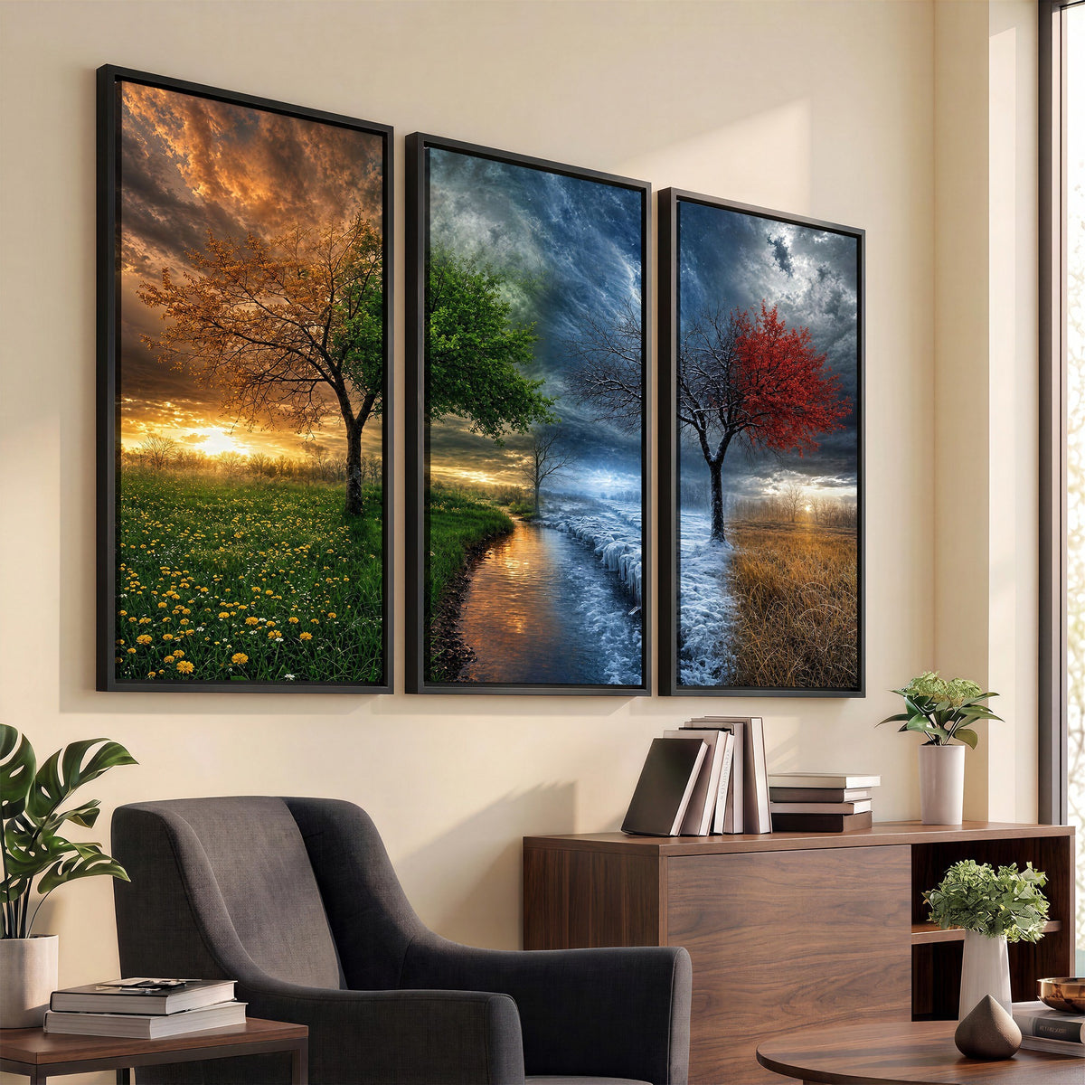 61895574-MGV-CV-24X16 - Four Seasons Tree Canvas Wall Art, Nature Landscape Canvas Print for Living Room