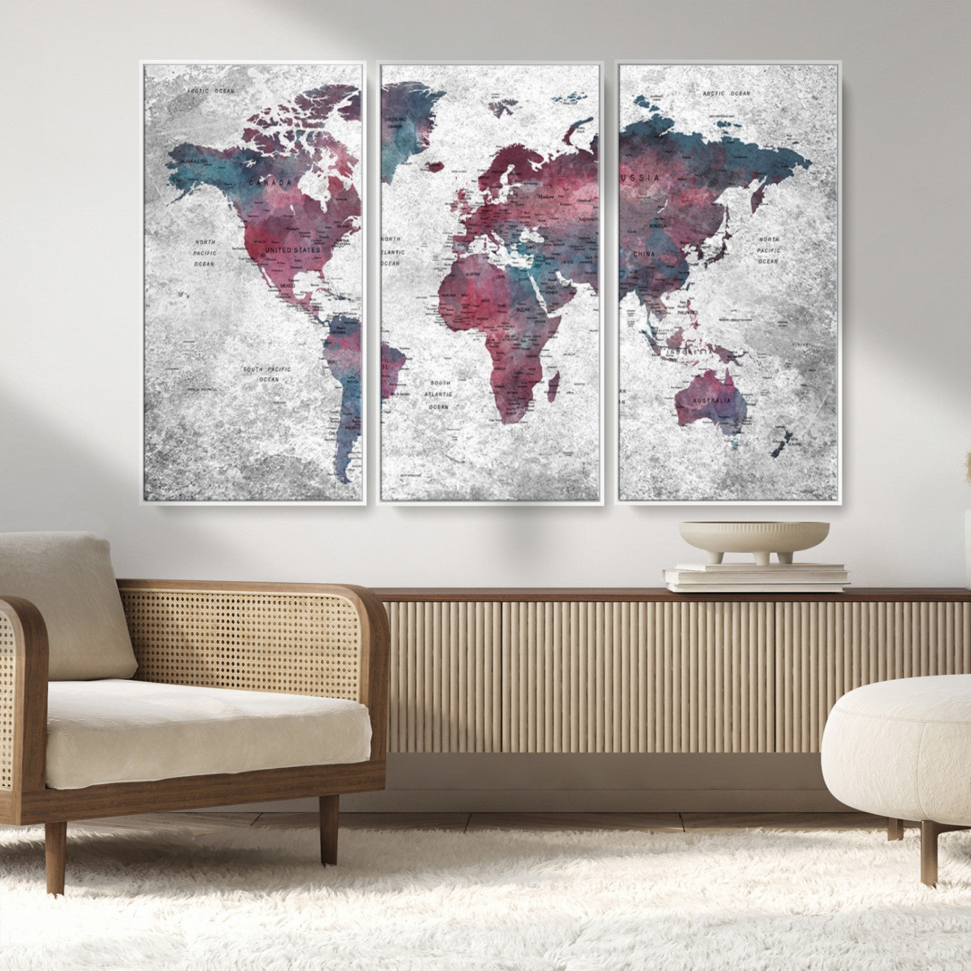 MGV-FC-48X32-3P - World Map Wall Art Canvas Print for Home and Office Decor