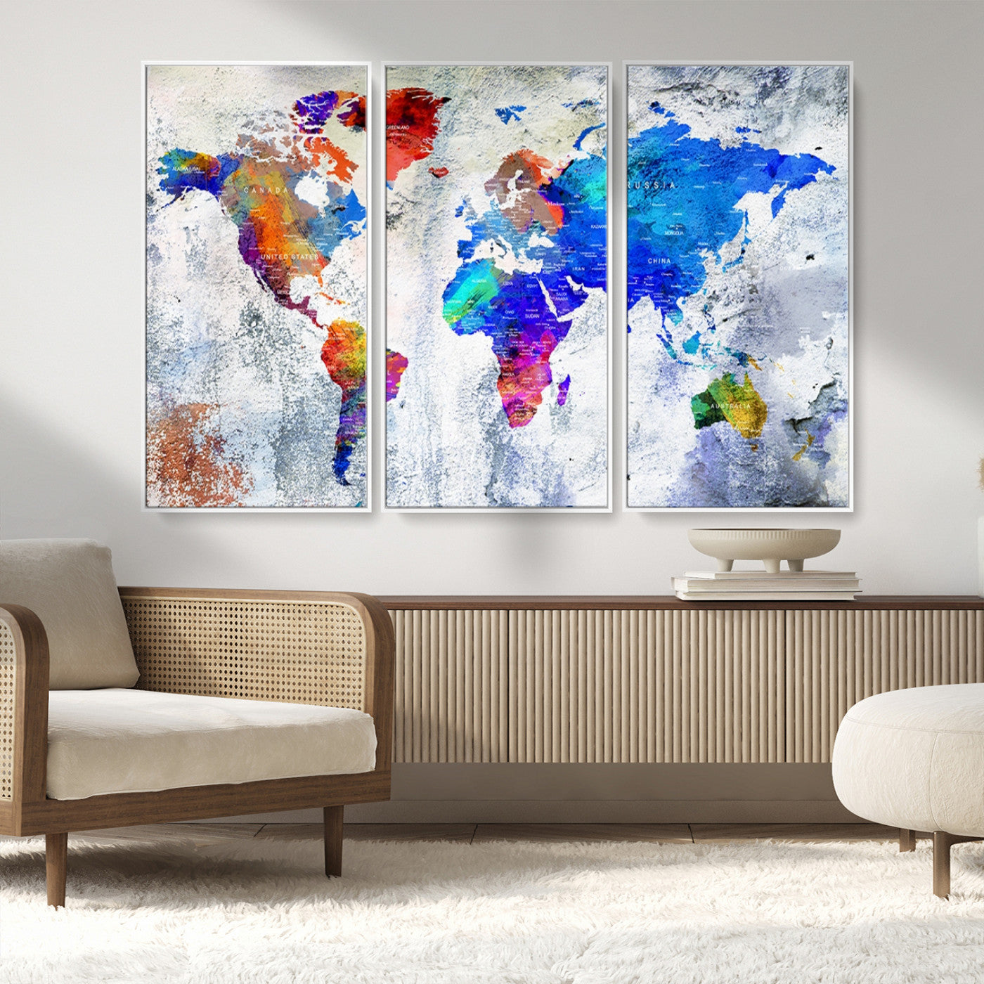 MGV-FC-48X32-3P - World Map Wall Art Canvas Print for Home and Office Decor