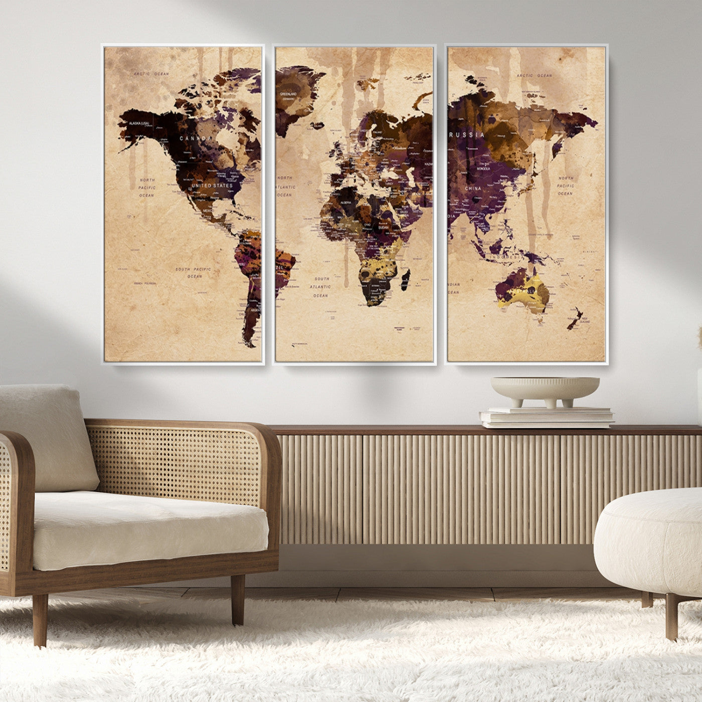 MGV-FC-48X32-3P - World Map Wall Art Canvas Print for Home and Office Decor
