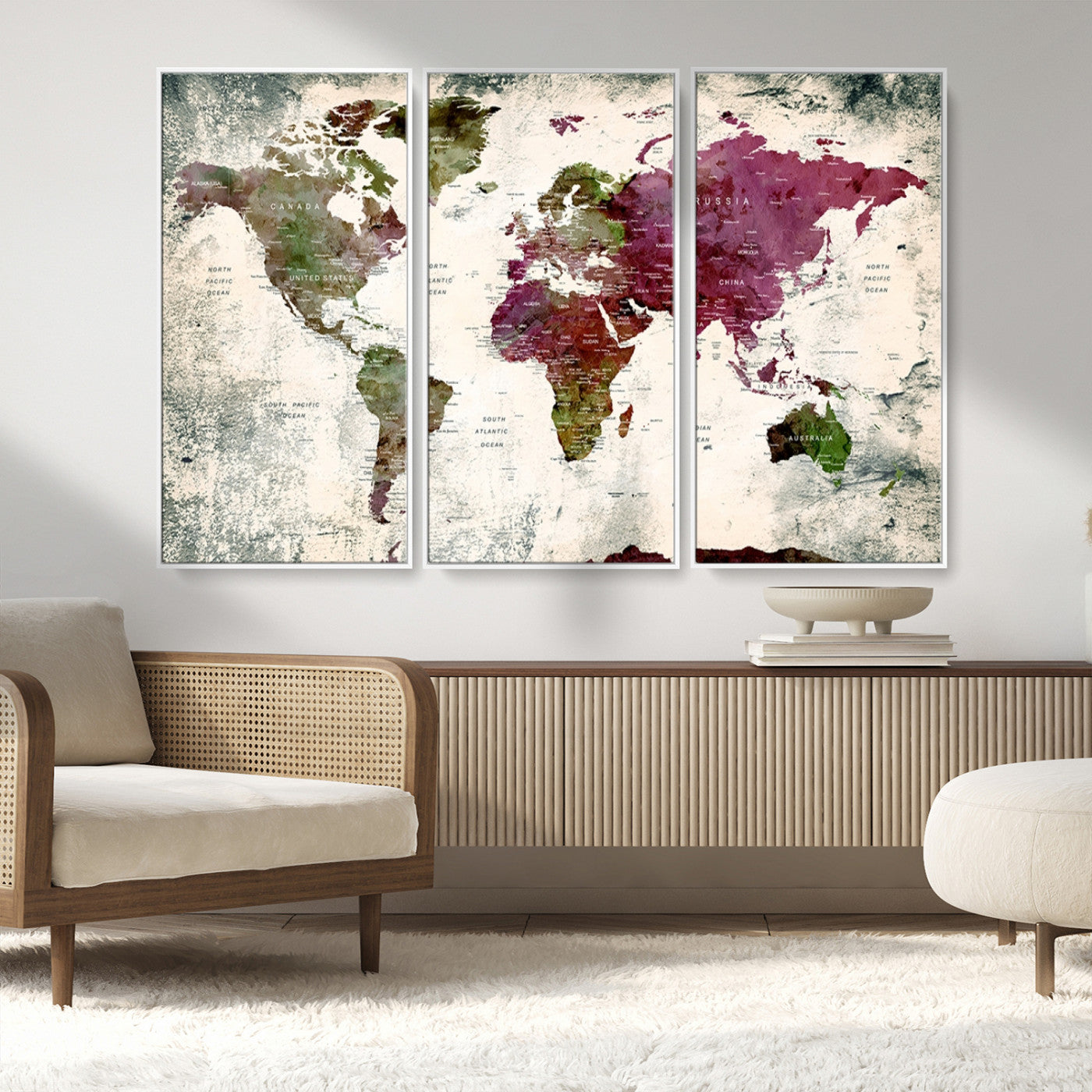 MGV-FC-48X32-3P - World Map Wall Art Canvas Print for Home and Office Decor