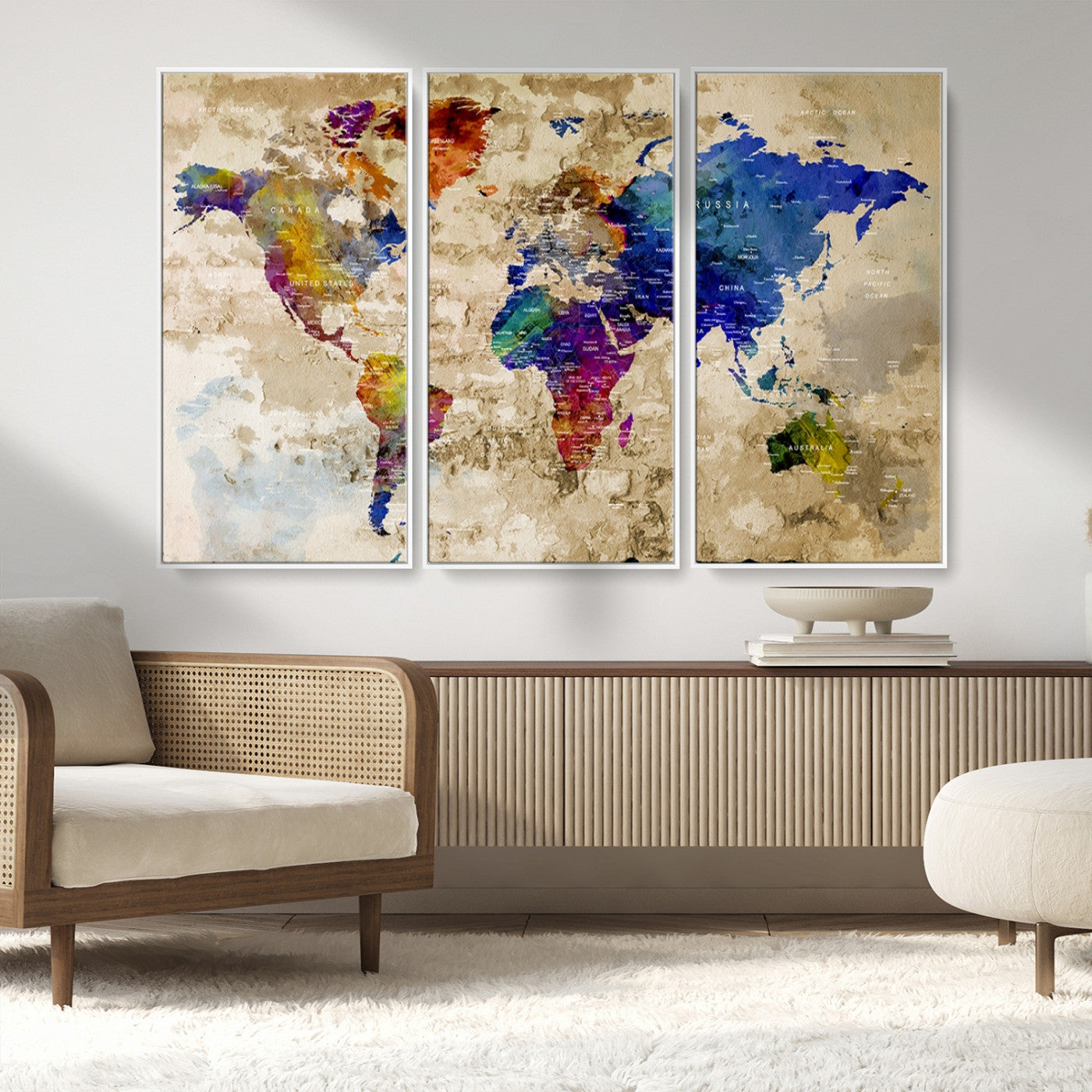 MGV-FC-48X32-3P - World Map Wall Art Canvas Print for Home and Office Decor
