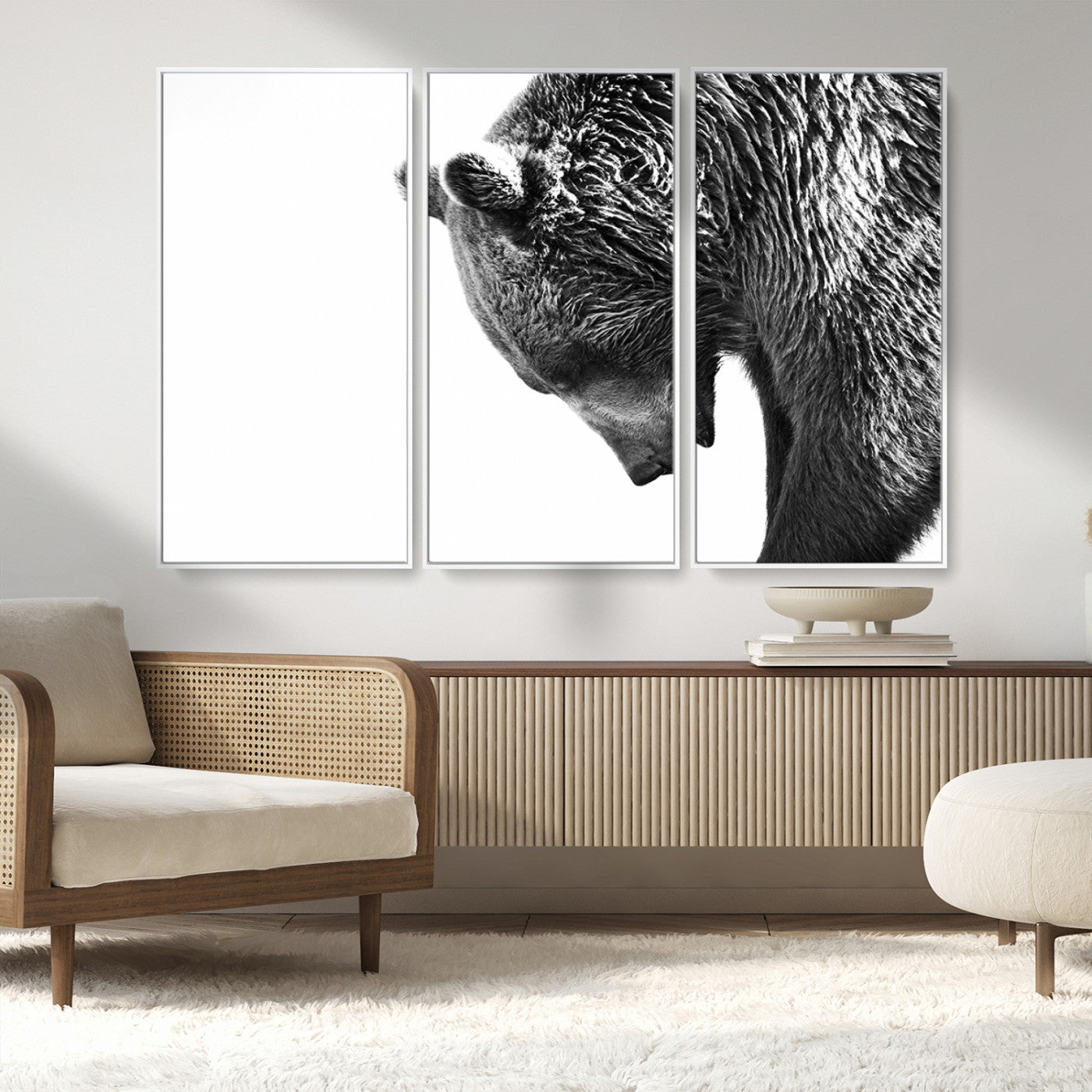 MGV-FC-48X32-3P - Black and White Grizzly 399 Bear Canvas Print Wall Art | Large Wildlife Canvas Print for Living