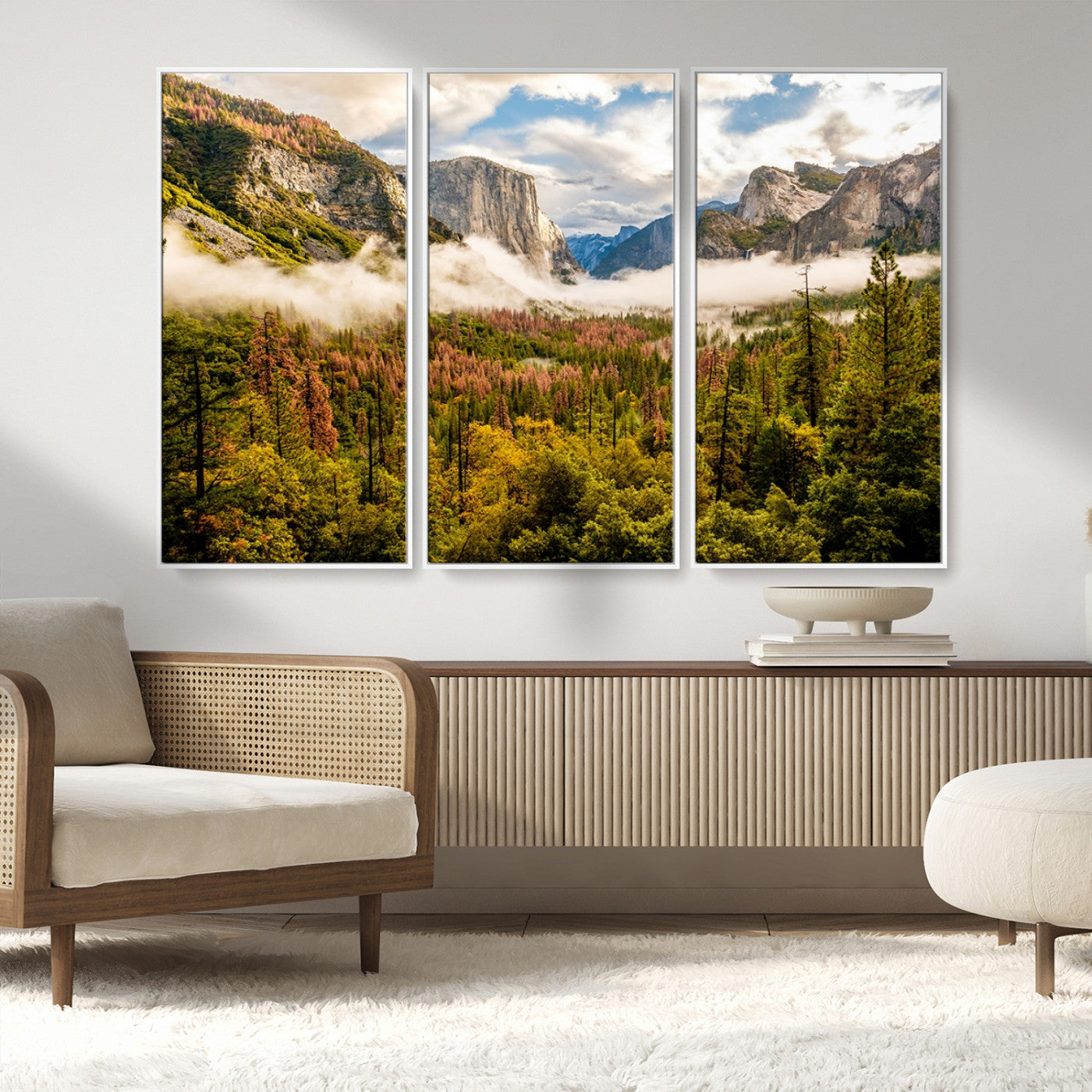 MGV-FC-48X32-3P - Half Dome Yosemite Canvas Wall Art – Majestic Triptych Landscape Print – National Park Nature Decor