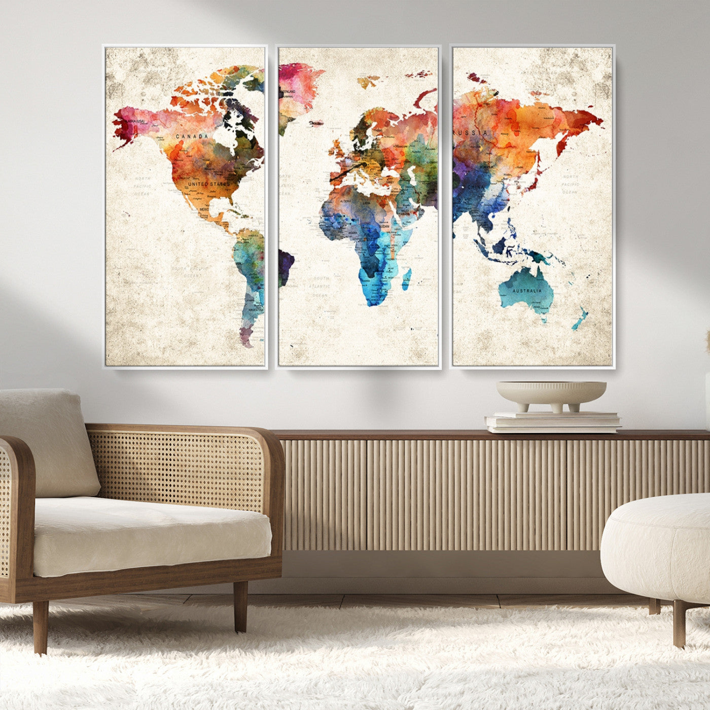 MGV-FC-48X32-3P - Push Pin World Map Canvas Print – Framed Wall Art for Couples to Track Their Travels – Anniversary