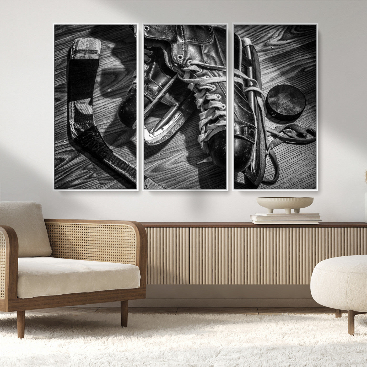 MGV-FC-48X32-3P - Old Pair of Mens Skates Wall Art Canvas, Men Skates Wall Art Print