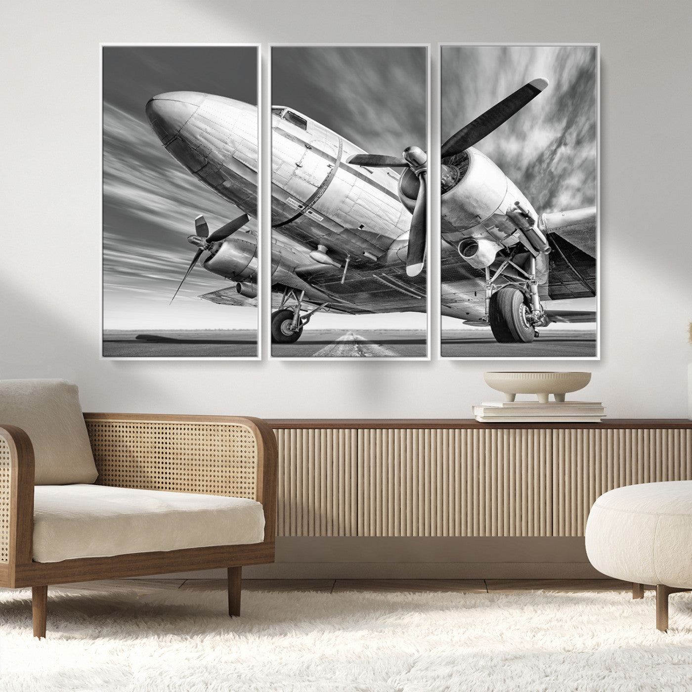 MGV-FC-48X32-3P - Vintage Airplane on Runway Canvas Print