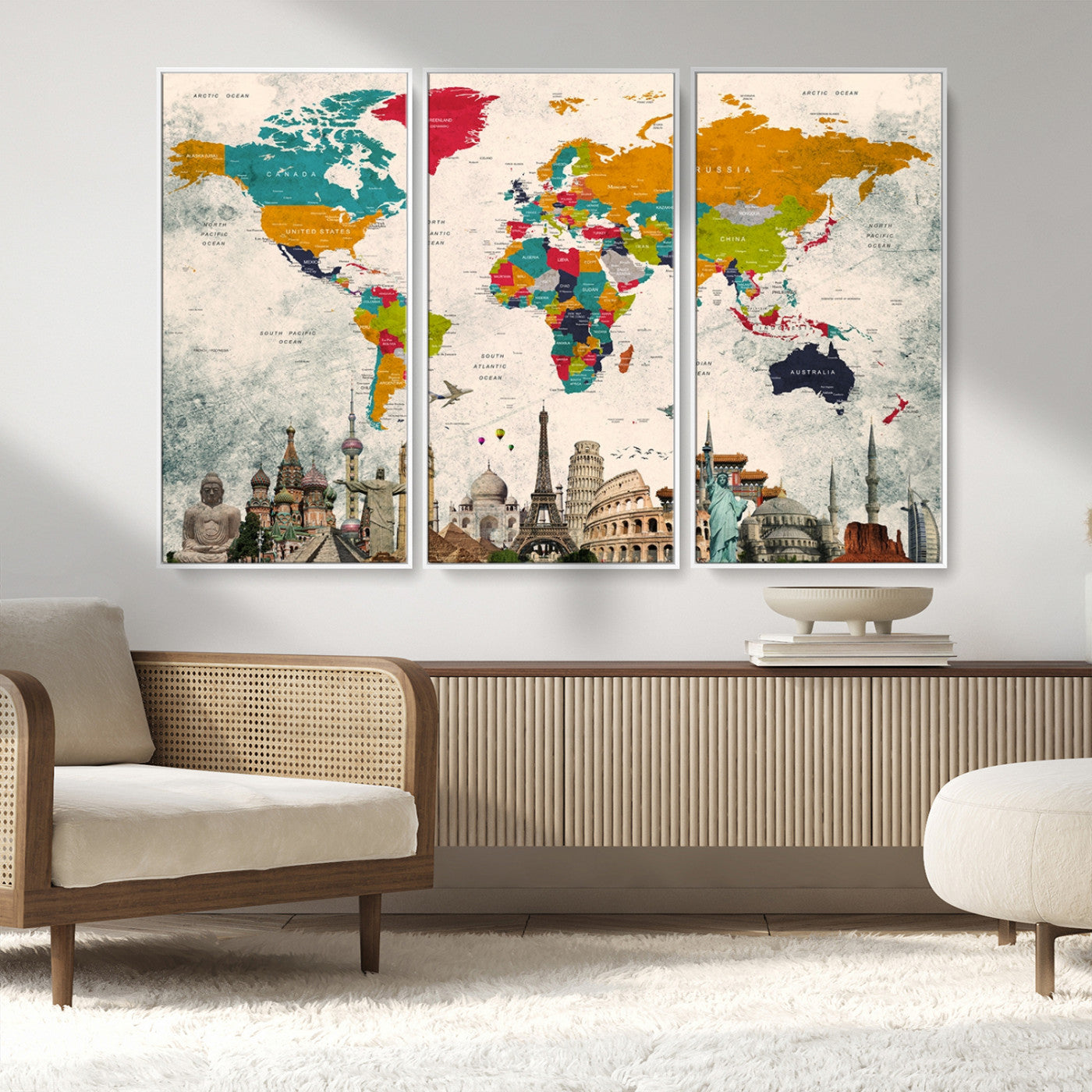 MGV-FC-48X32-3P - Push Pin World Map Canvas Print – Framed Wall Art for Couples to Track Their Travels – Anniversary