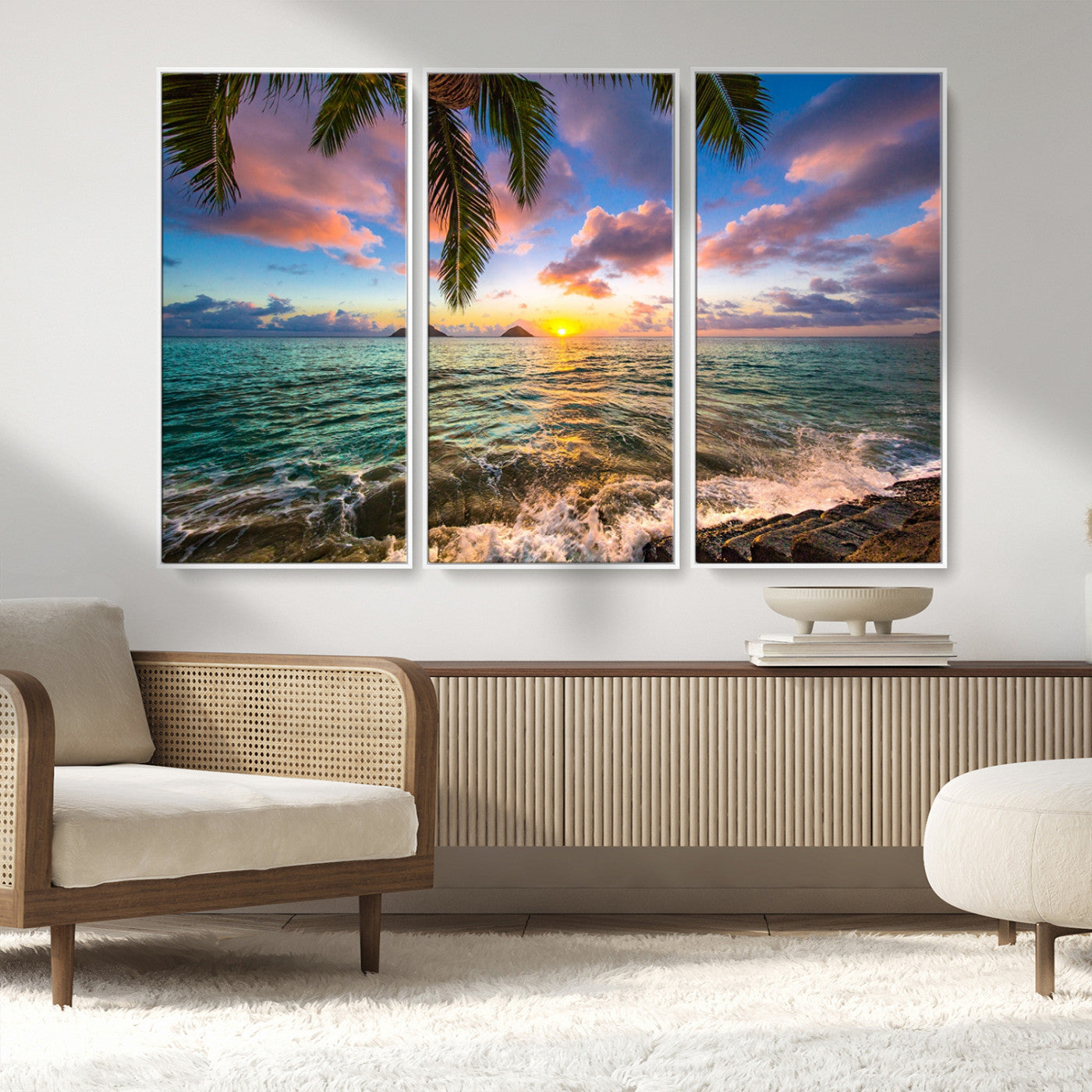 MGV-FC-48X32-3P - Framed Tropical Sunset Art Canvas Print