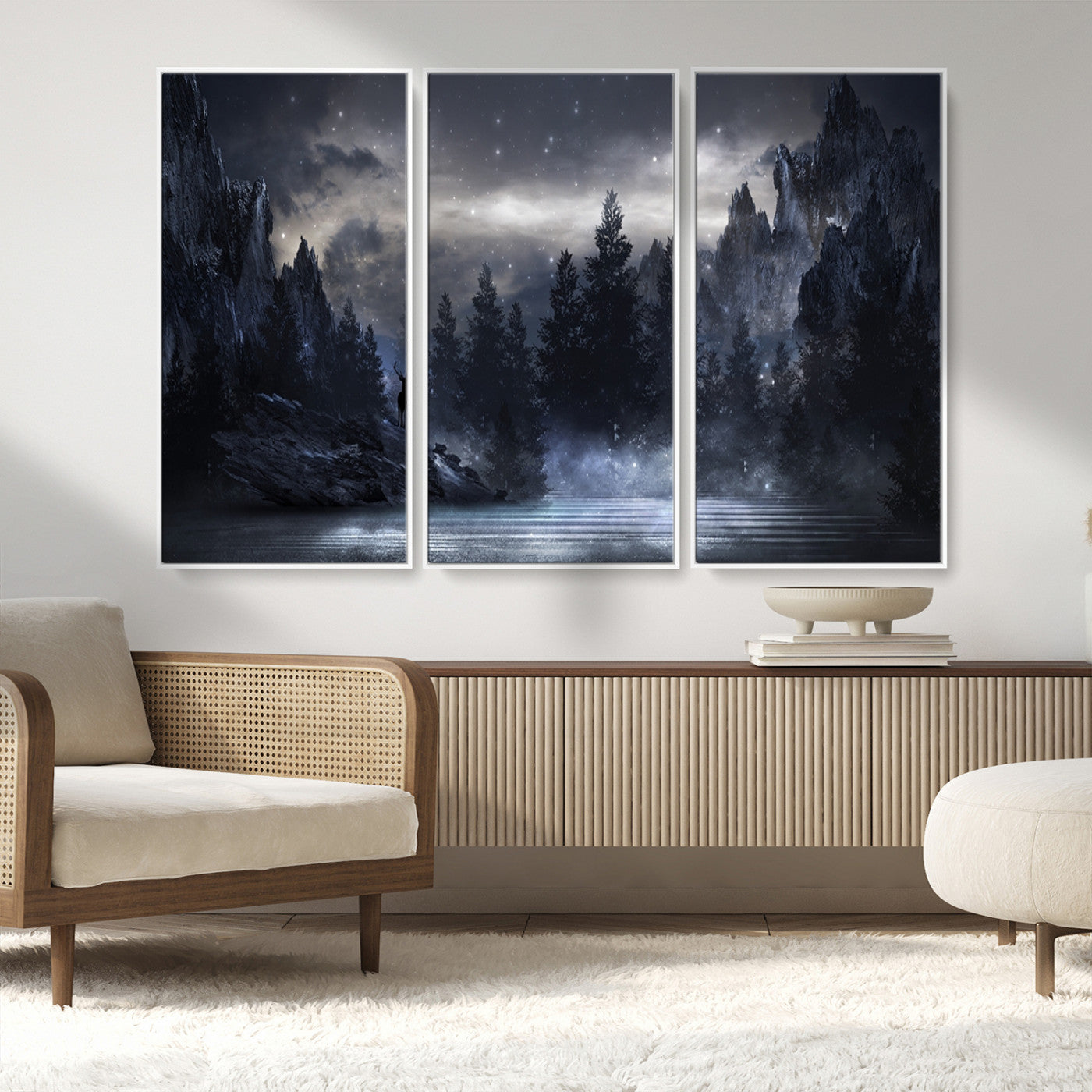 MGV-FC-48X32-3P - Night Landscape and Trees Wall Art Canvas Print