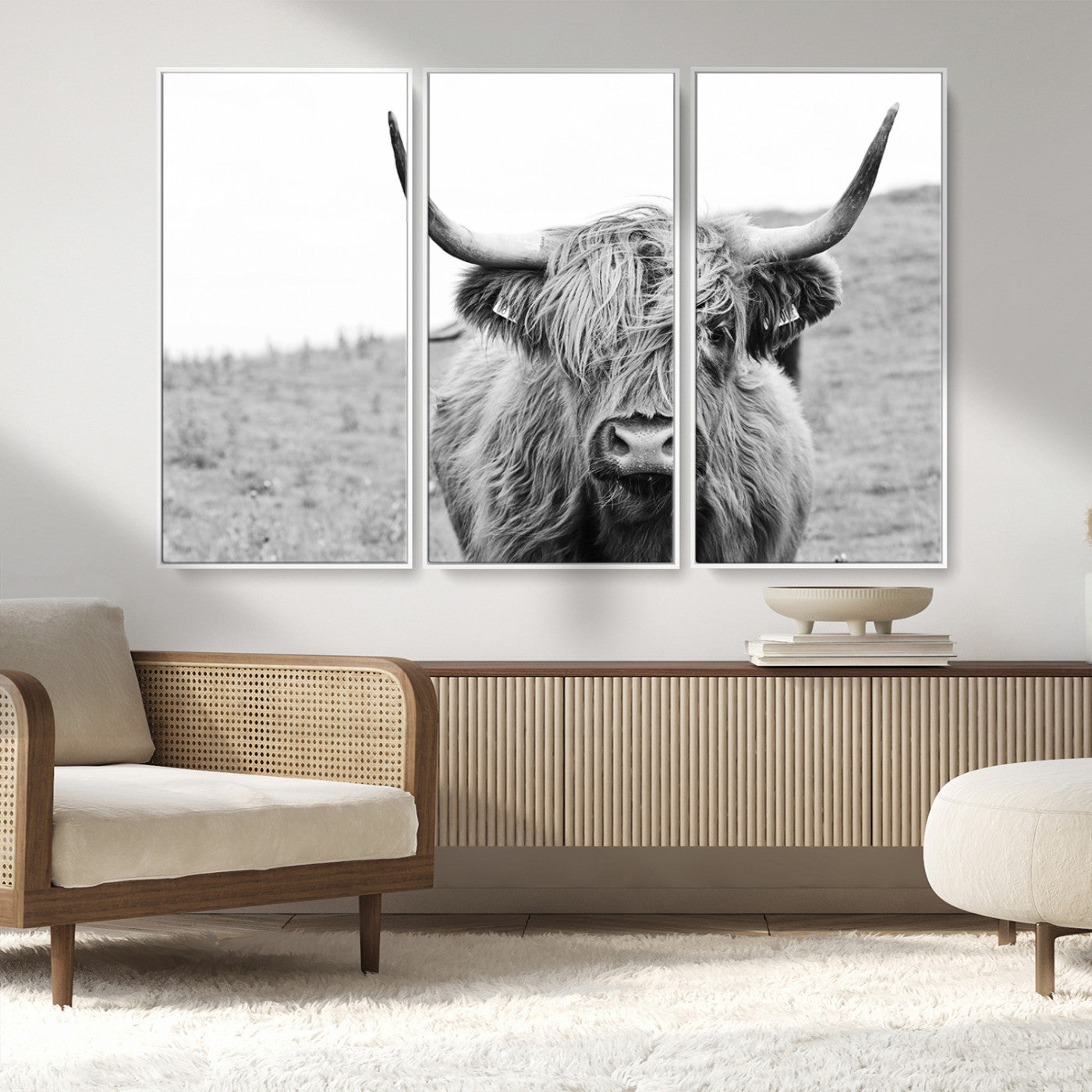 MGV-FC-48X32-3P - Newfoundland Cow Art Wall Art, Black White Cow Art Wall Art Canvas Print