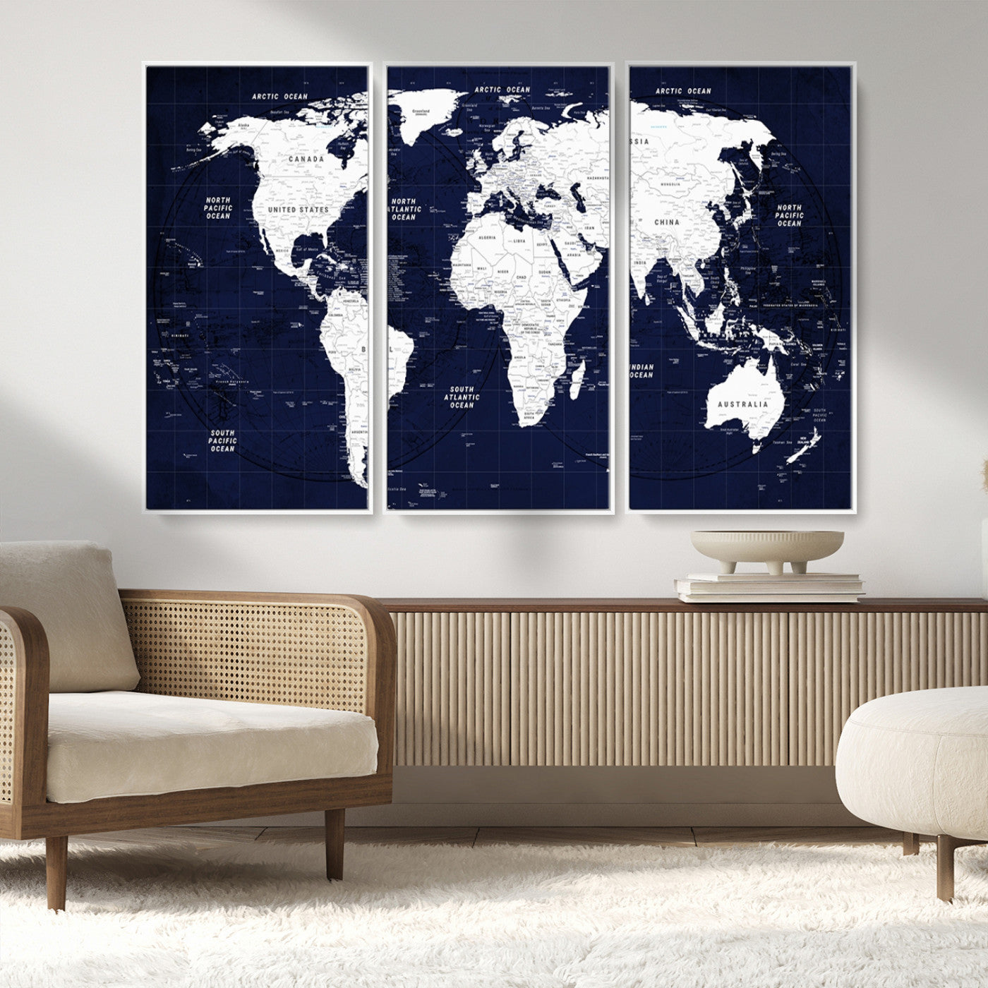 MGV-FC-48X32-3P - World Map Wall Art Canvas Print for Home and Office Decor