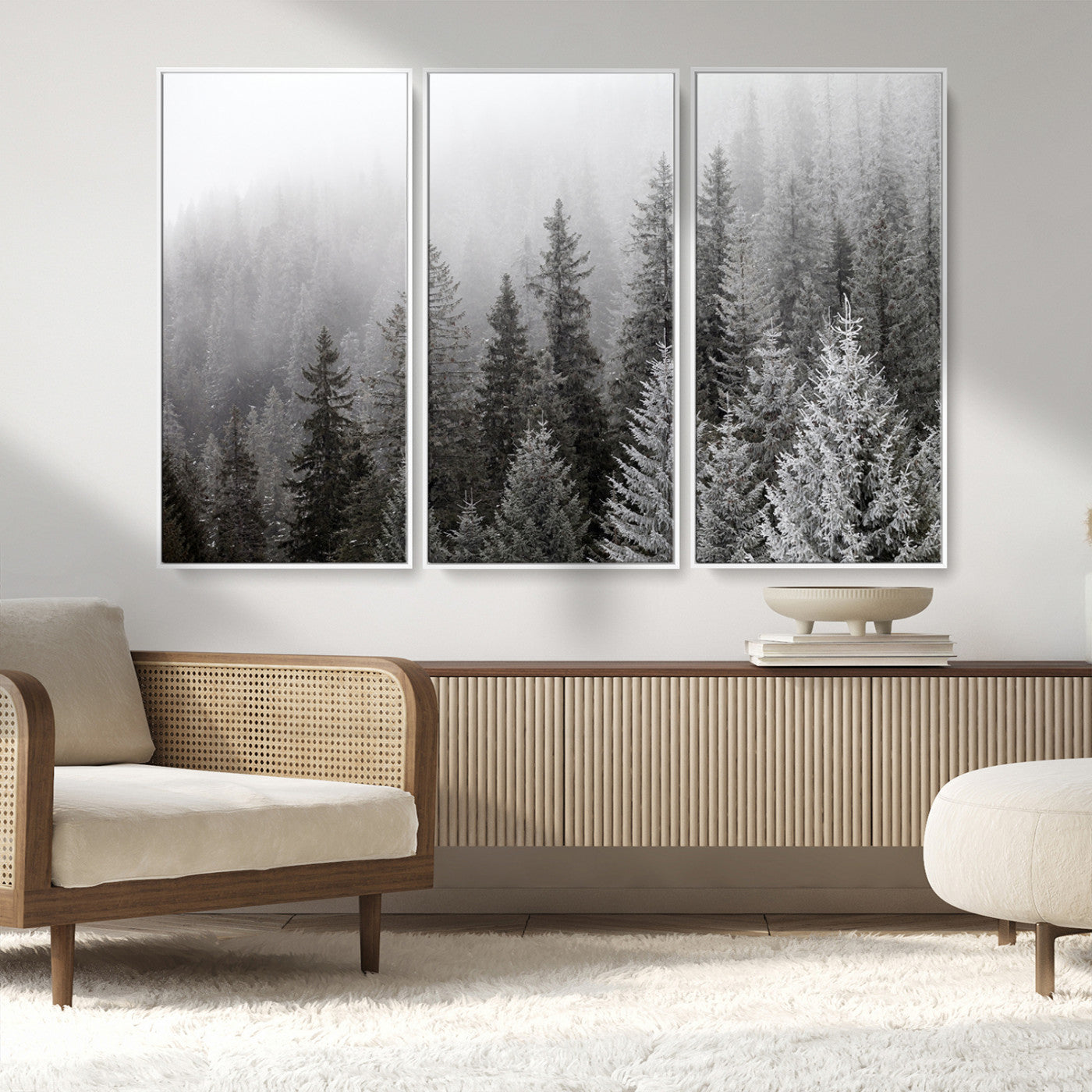 MGV-FC-48X32-3P - Big Foggy Forest and Misty Trees Forest Wall Art Canvas Print