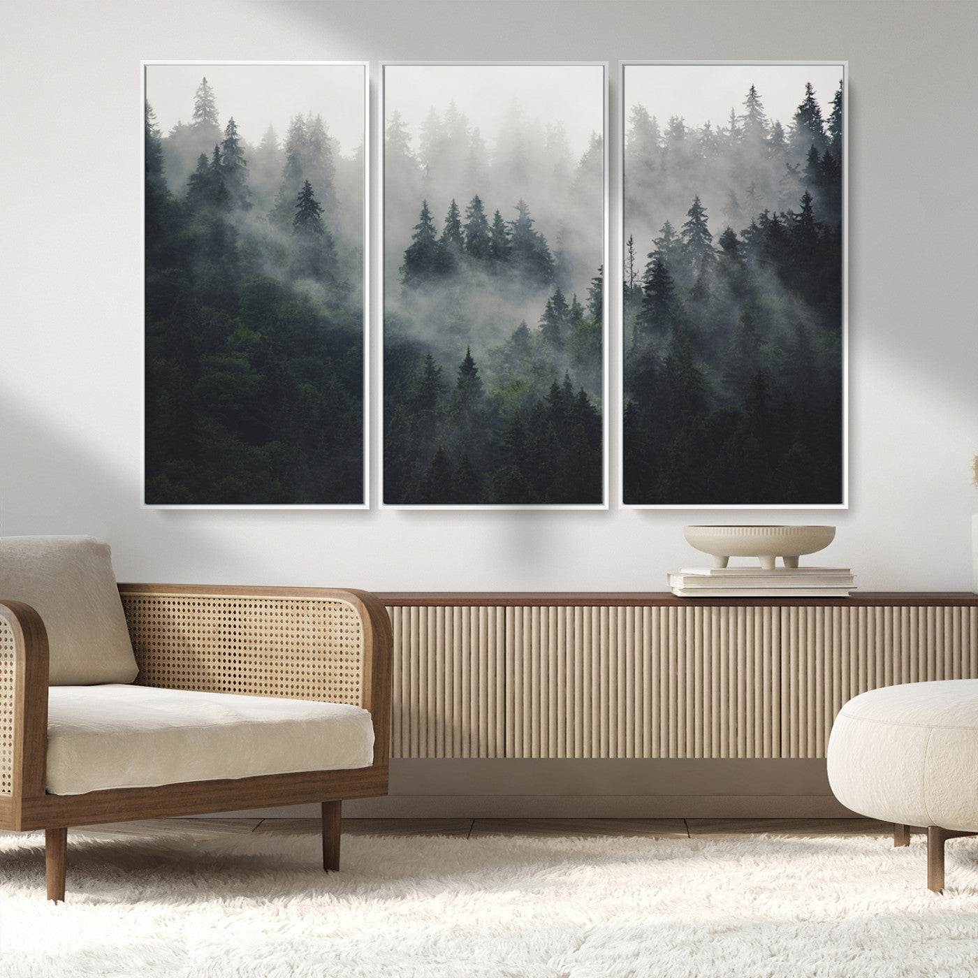 MGV-FC-48X32-3P - Nature Wall Decor - Serene Triptych Nature Print – Woodland Landscape Decor for Living Room or