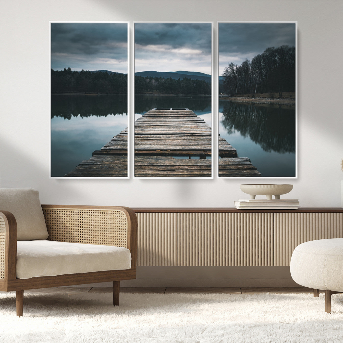 MGV-FC-48X32-3P - Wooden Bridge Near Lake Wall Art Canvas Print