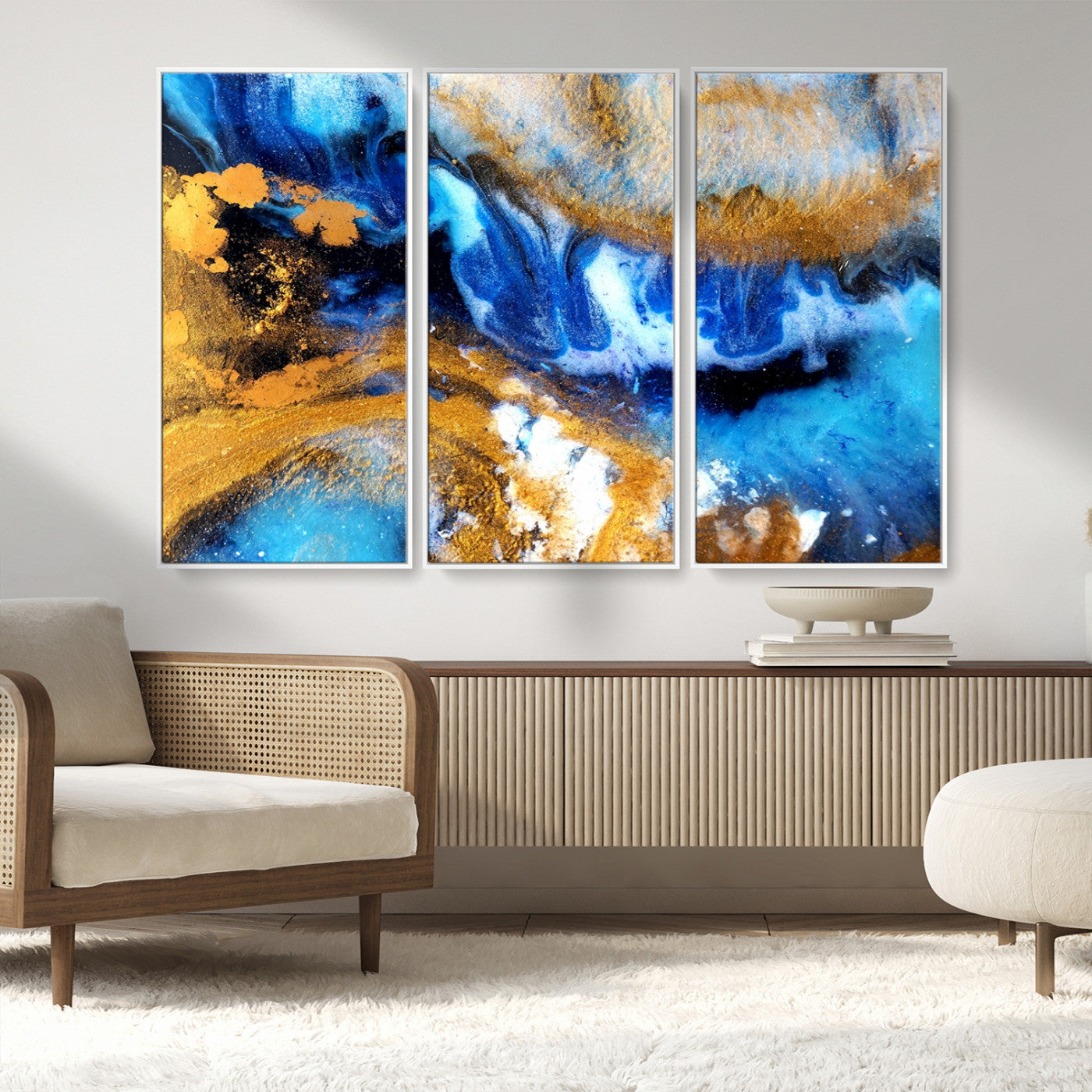 MGV-FC-48X32-3P - Blue Orange Marble Fluid Effect Canvas Wall Art Print