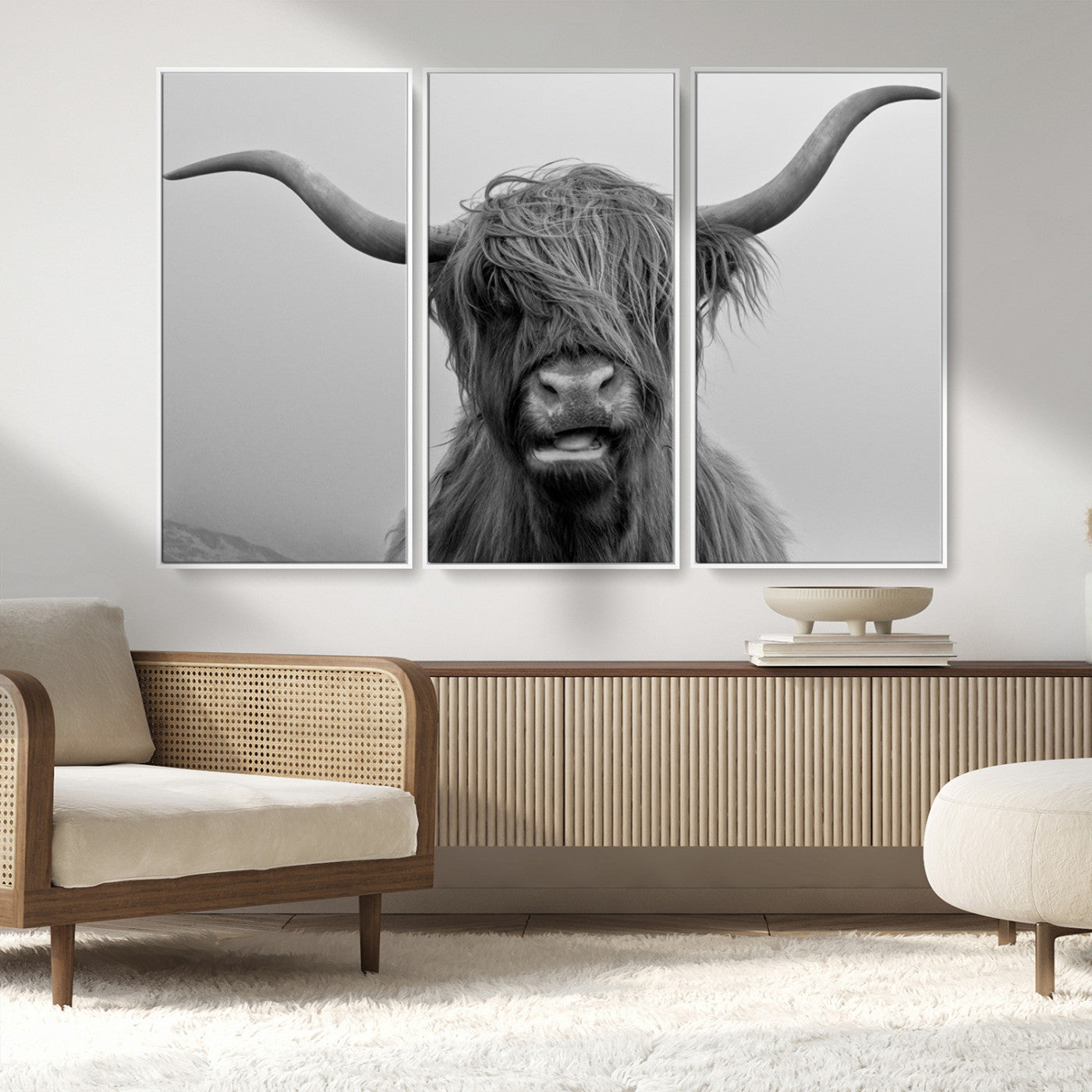 MGV-FC-48X32-3P - Texas Cow Wall Art Canvas, Texas Longhorn Cattle Canvas Print
