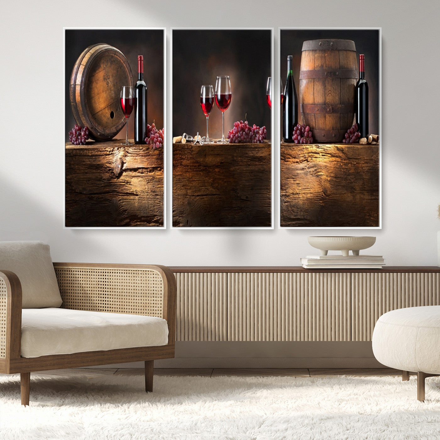 MGV-FC-48X32-3P - Wine and Barrels Wall Art Canvas Print
