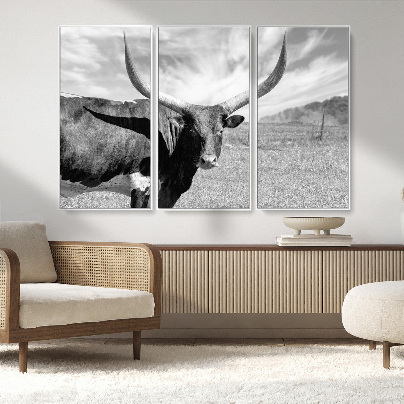 MGV-FC-48X32-3P - Longhorn Wall Art Canvas Print, Framed Ranch Wall Art Canvas Print