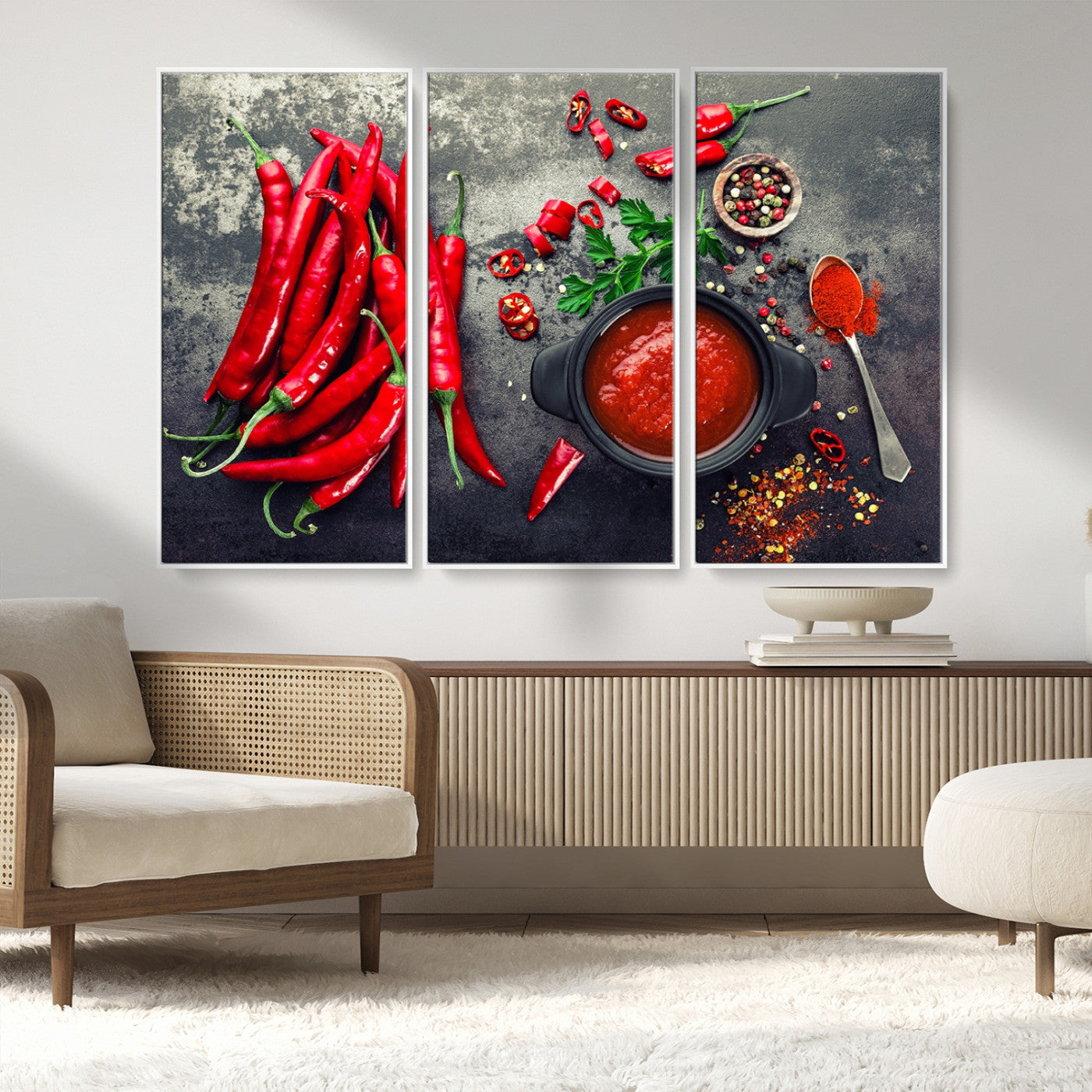MGV-FC-48X32-3P - Red Chili Peppers Wall Art Kitchen Artwork Canvas Print