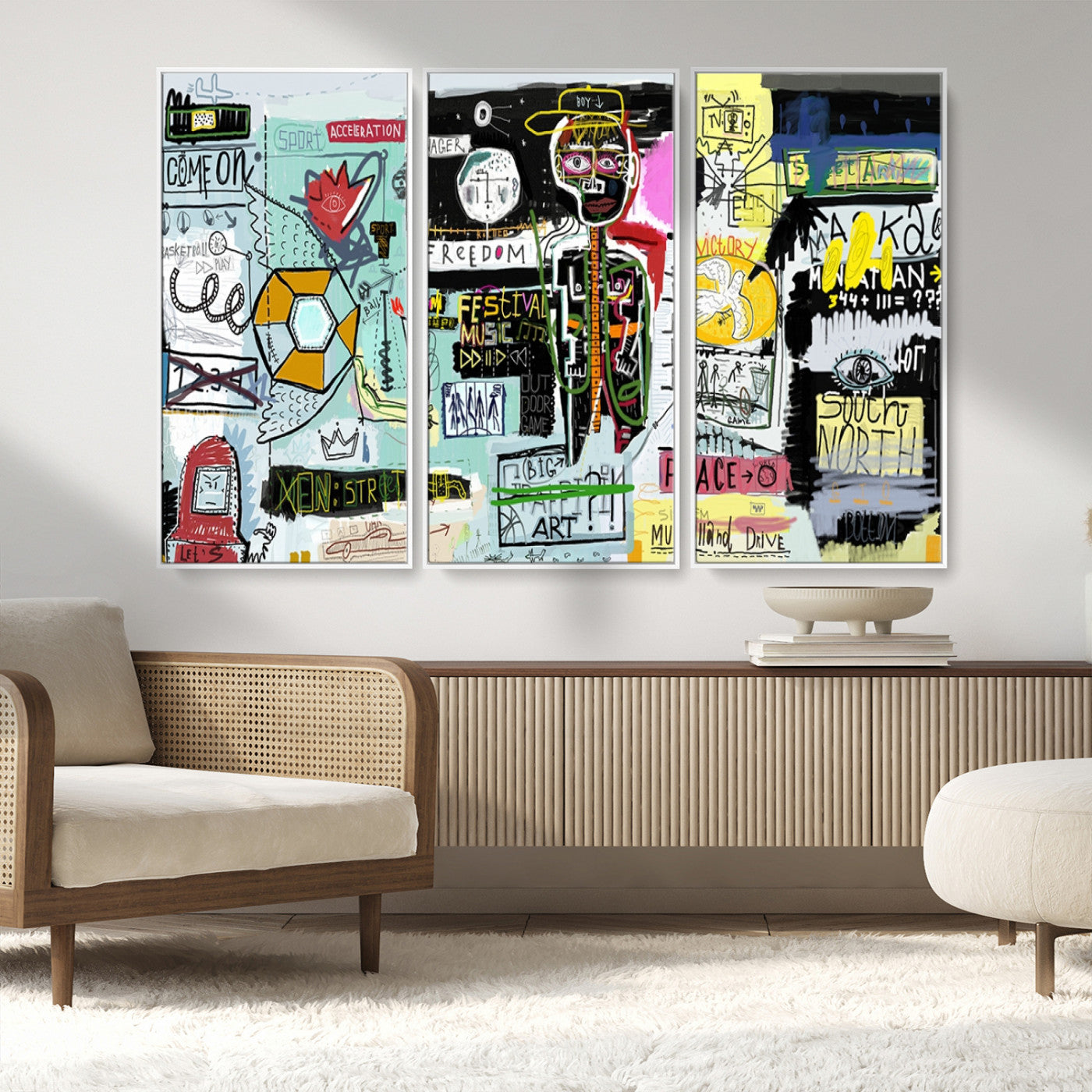 MGV-FC-48X32-3P - Abstract Graffiti Canvas Street Art-Inspired Graffiti Triptych Canvas – Modern Abstract Wall Art for