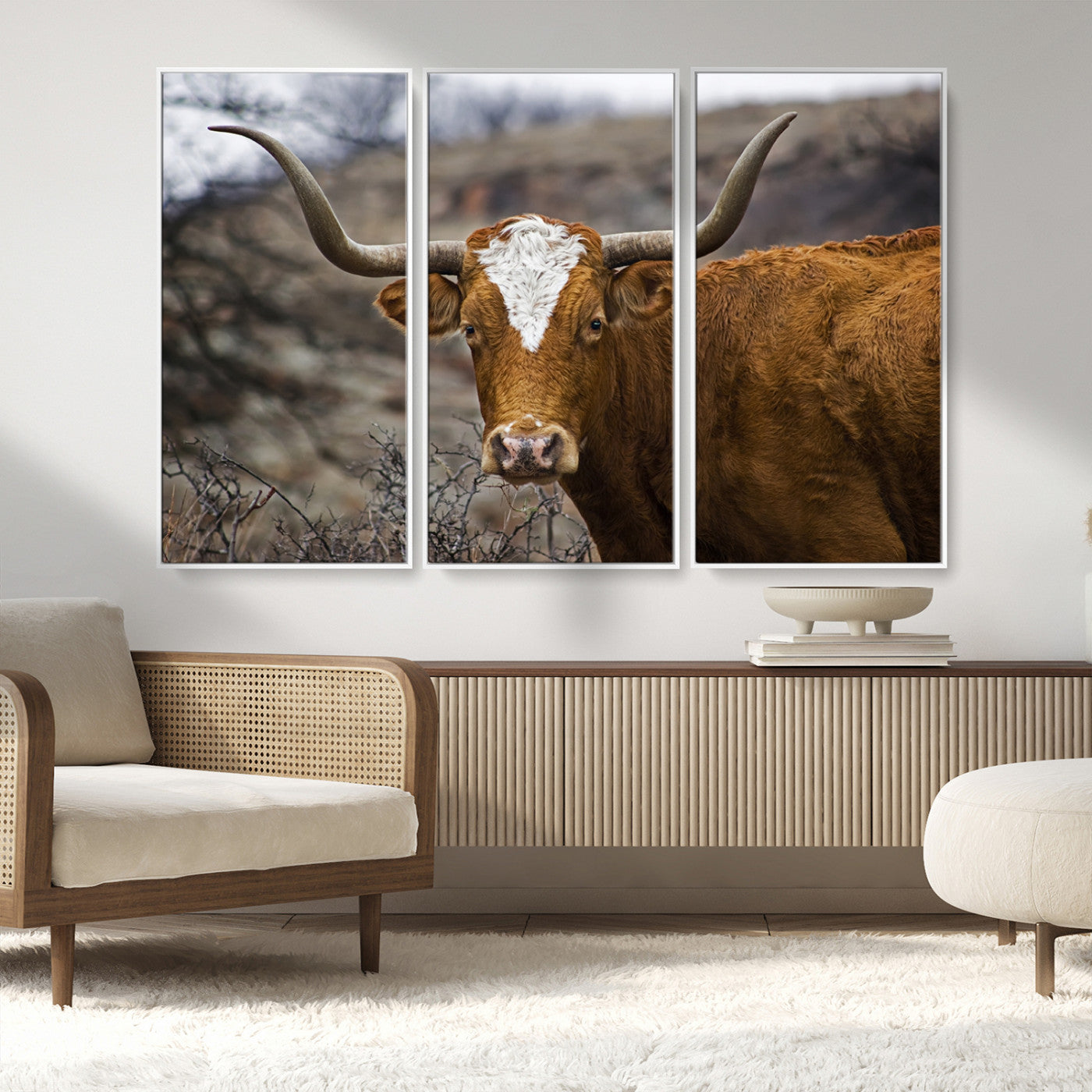 MGV-FC-48X32-3P - Framed Big Cow Animal Wall Art Canvas Print