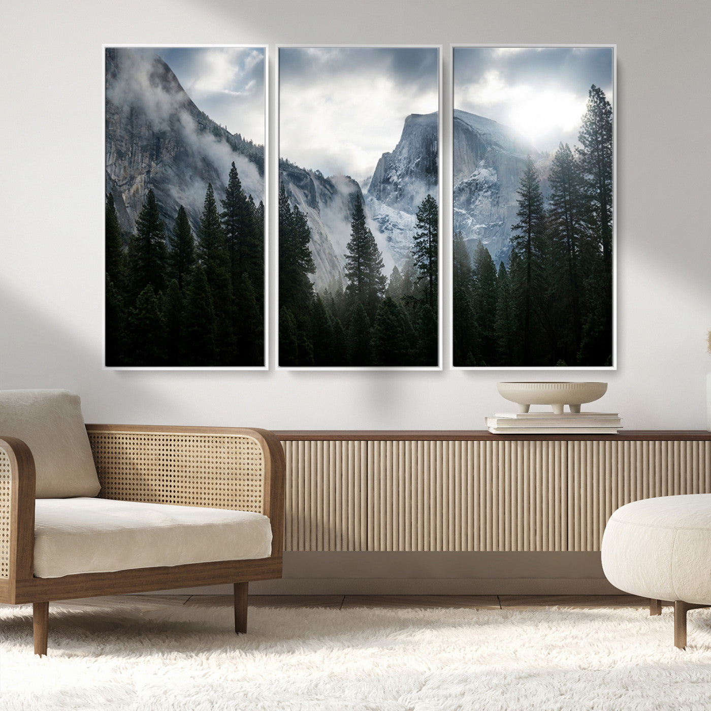 MGV-FC-48X32-3P - Yosemite National Park El Capitan Foggy Mountain Wall Art | Large Canvas Print for Living Room,