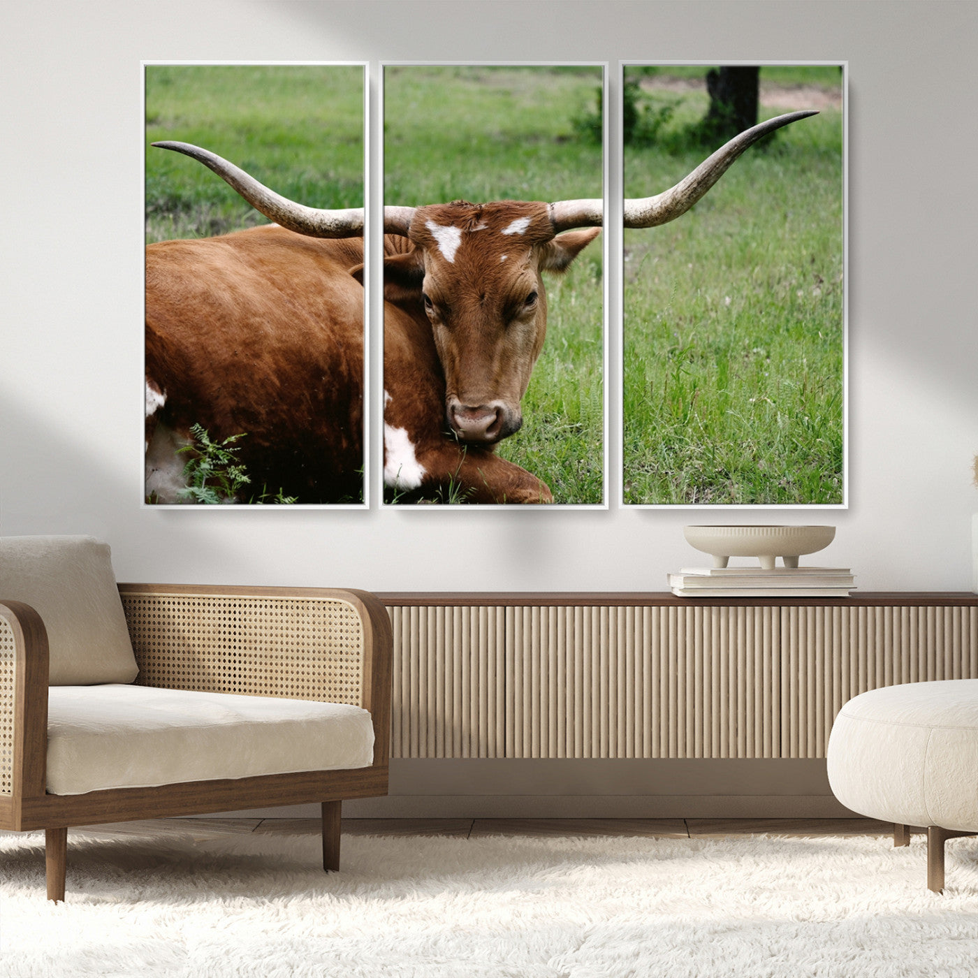 MGV-FC-48X32-3P - Longhorn Cow Animal Wall Art Canvas Print
