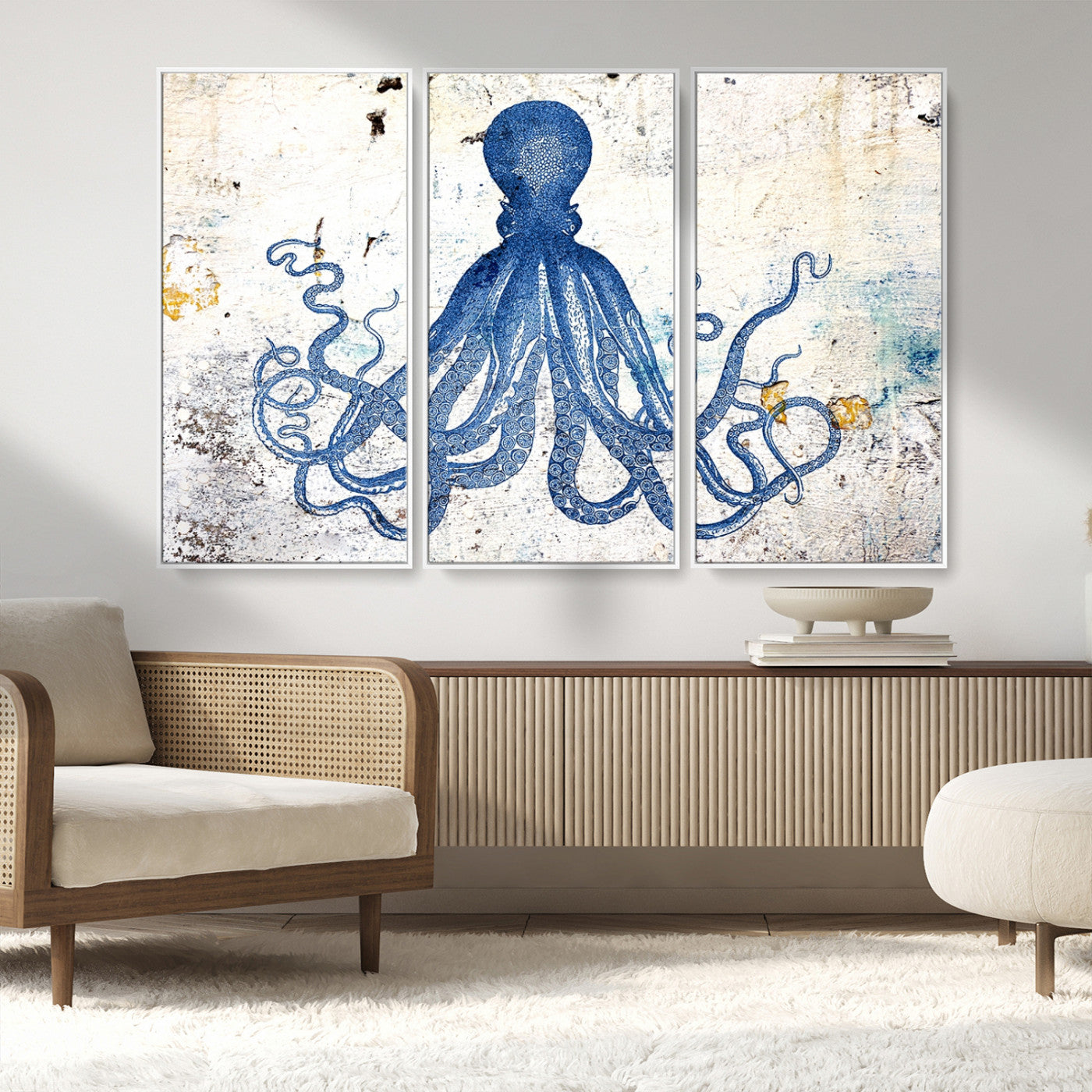 MGV-FC-48X32-3P - Octopus Canvas Wall Art | Coastal Marine Life Artwork for Living Room, Bedroom, or Office |
