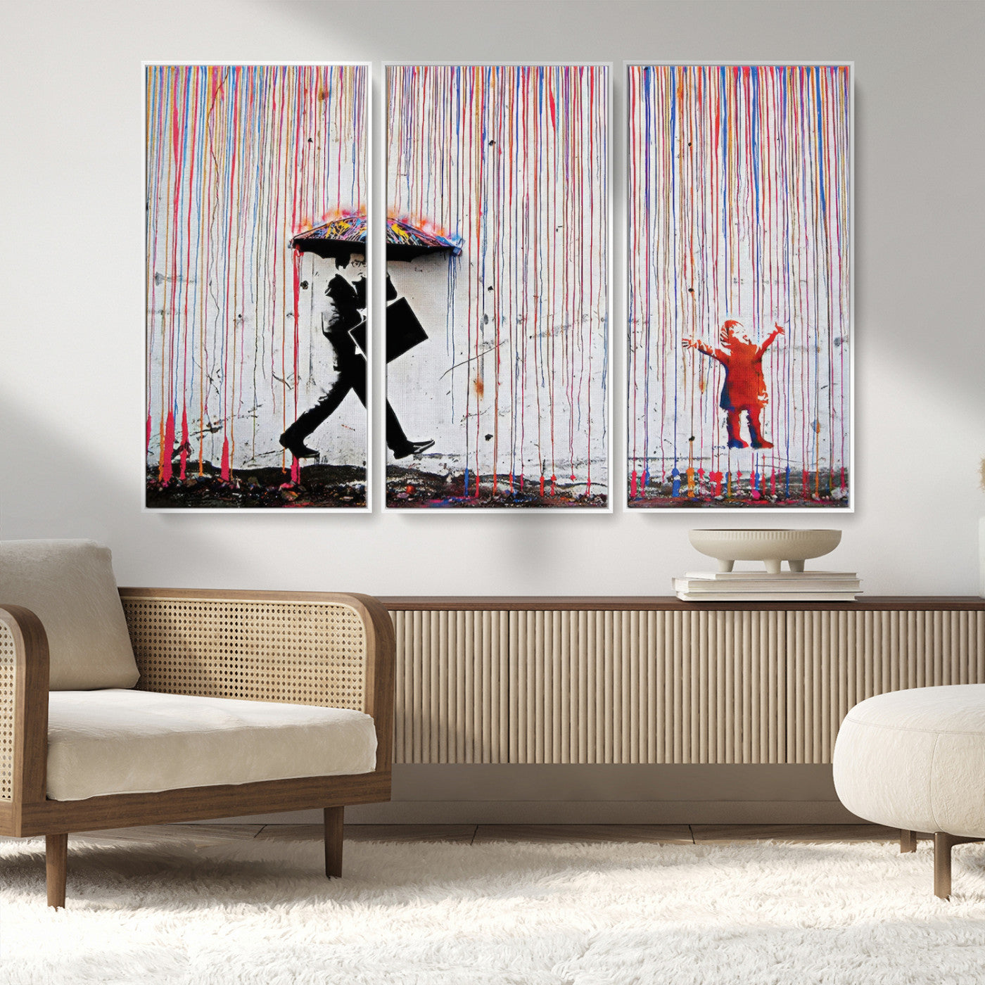 MGV-FC-48X32-3P - Banksy Wall Art Canvas Print, Framed Graffiti Art Picture Print, Banksy Urban Graffiti Perfect Modern Decor Artwork