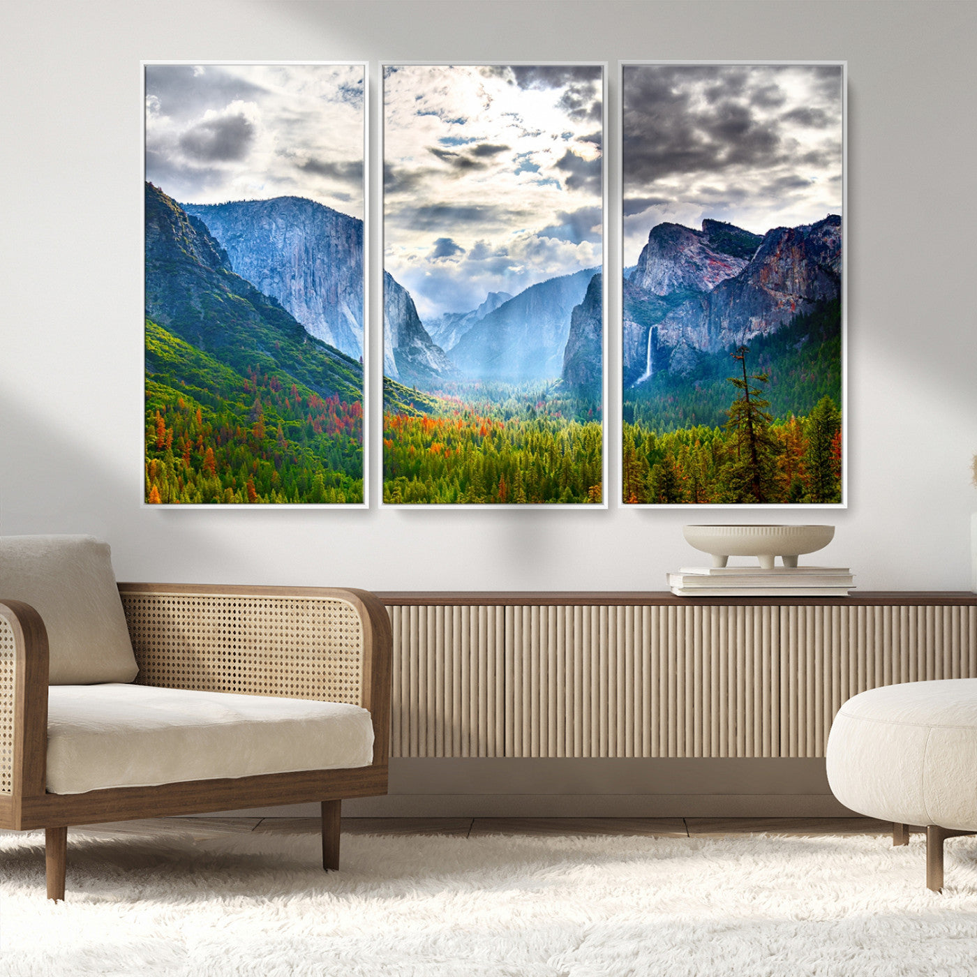 MGV-FC-48X32-3P - Yosemite Park Half Dome 3 Panel Canvas Print | Large Giclée Landscape Wall Art for Living Room,