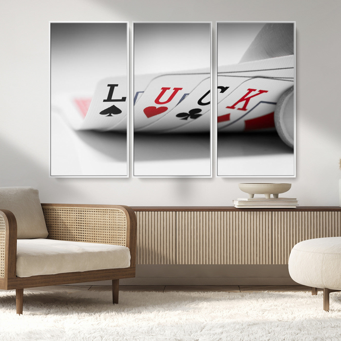 MGV-FC-48X32-3P - Framed Luck Poker Cards Canvas – Modern Triptych Wall Art, Ready to Hang for Game Rooms
