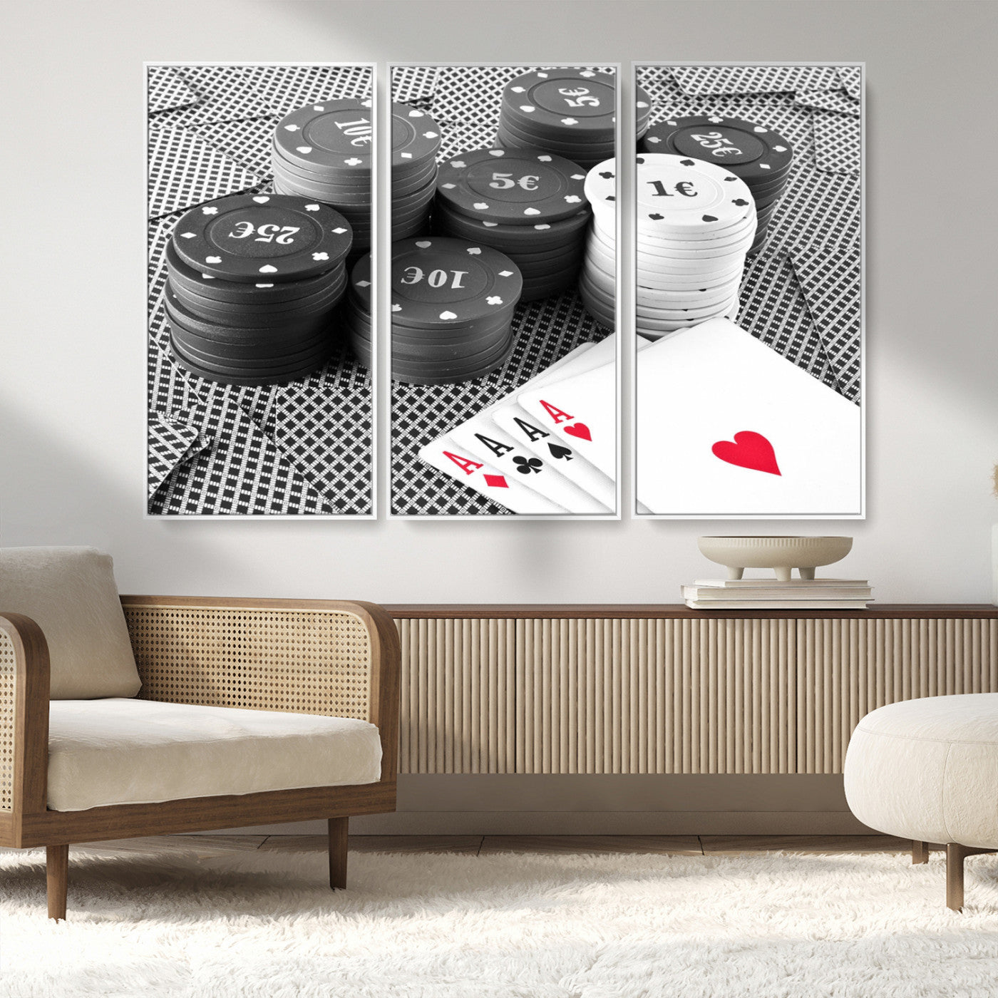 MGV-FC-48X32-3P - Poker Game Cards Wall Art Canvas, Multi Panel Wall Art Canvas Print
