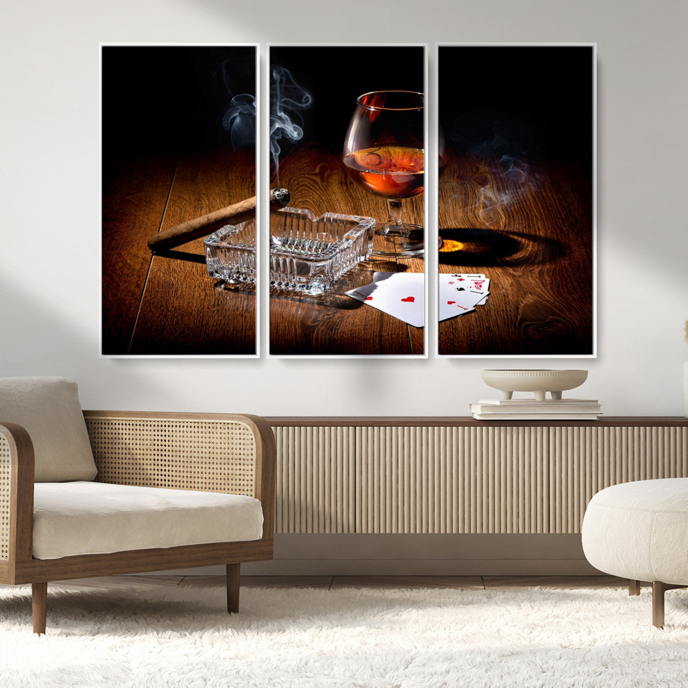 MGV-FC-48X32-3P - Whiskey Cigar Wall Art Canvas Print Kitchen Wall