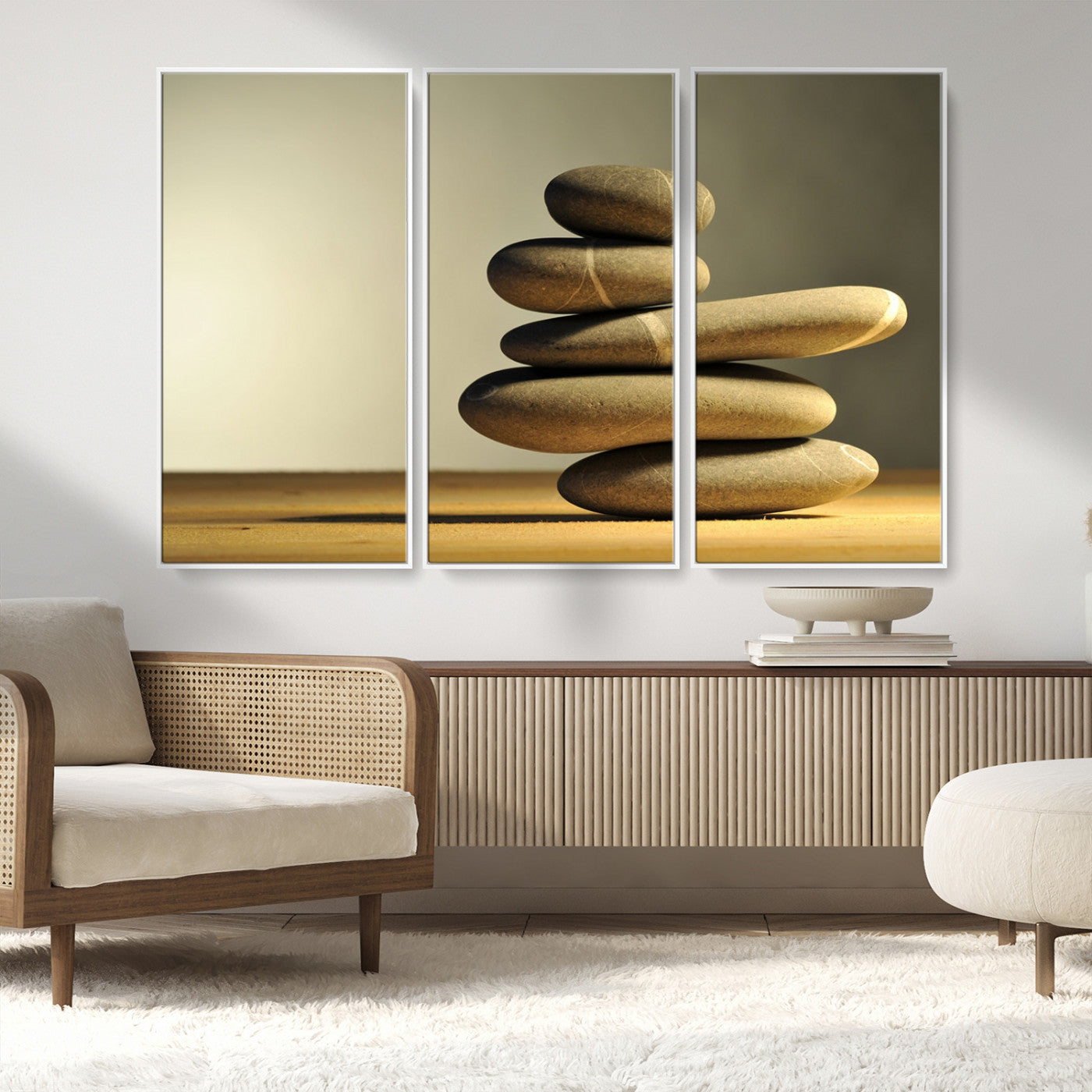 MGV-FC-48X32-3P - Fluvial Zen Stones Canvas Wall Art Print