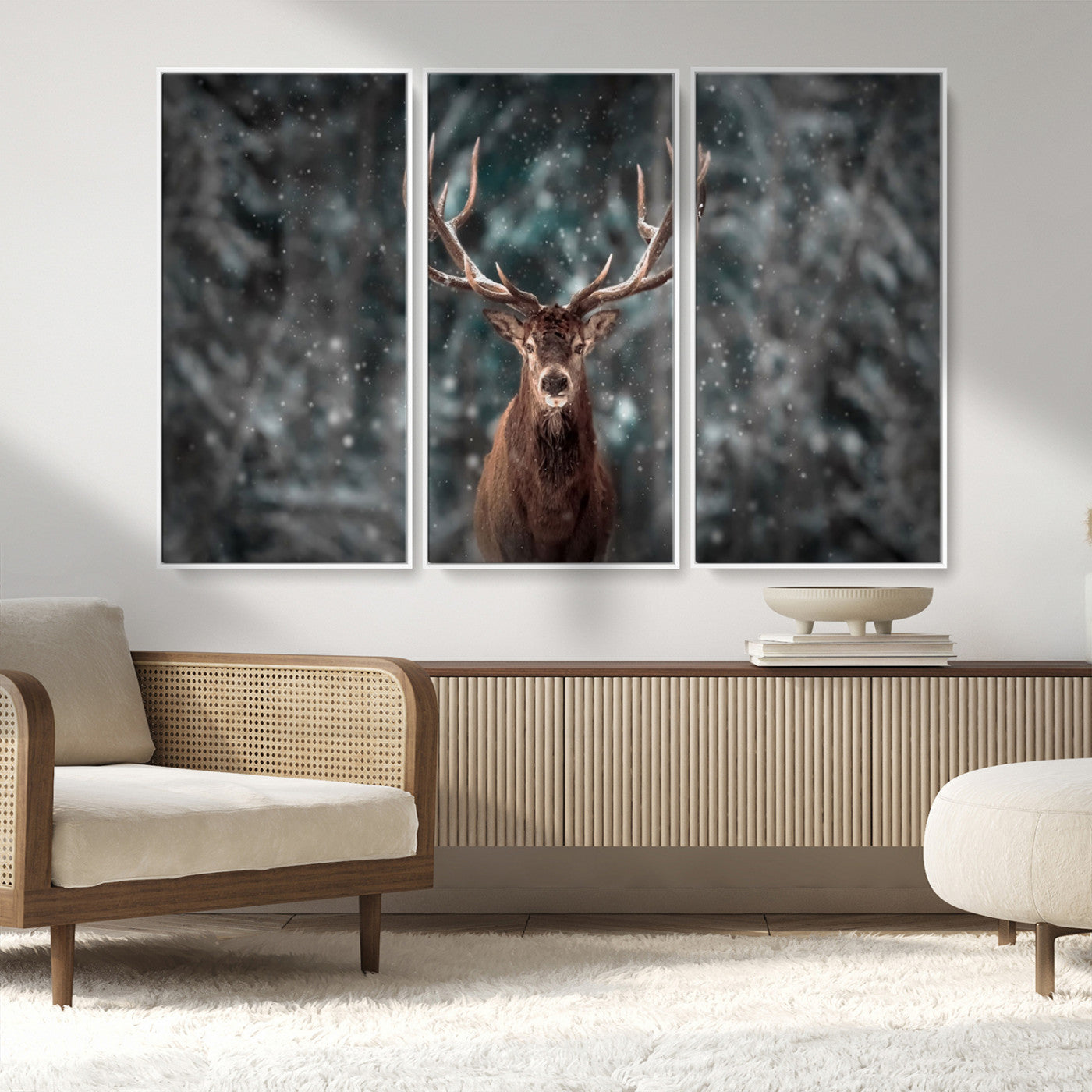 MGV-FC-48X32-3P - Wall Art Deer Art Animal Canvas, Framed Wall Art Deer Canvas Print