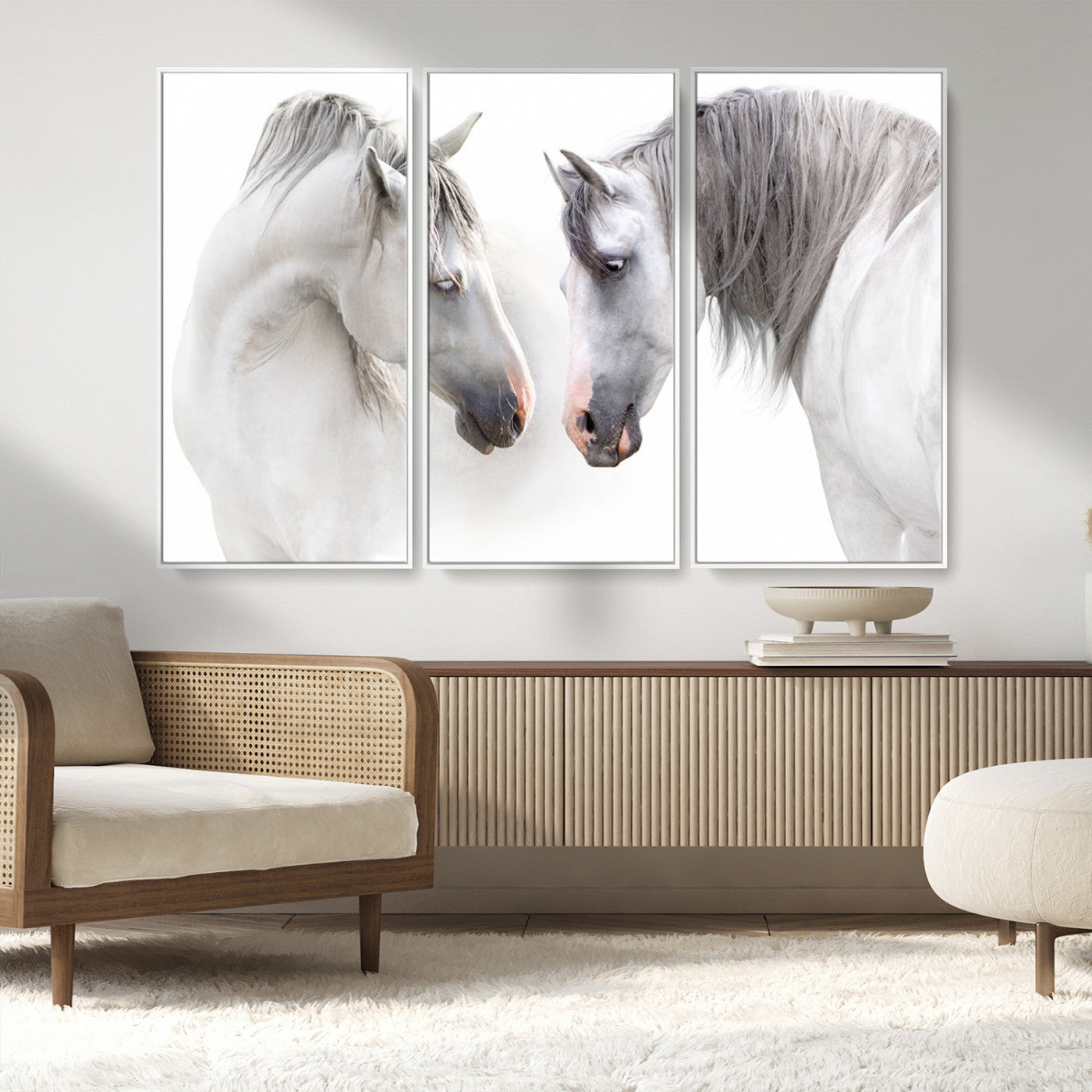 MGV-FC-48X32-3P - White Horse Wall Art Animal Canvas Print